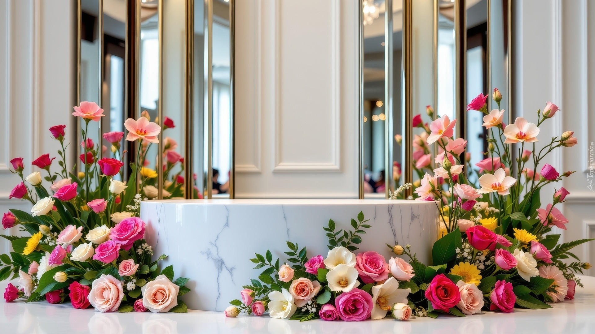 Podium, Ściana, Kwiaty, Dekoracje, Kolorowe, Róże