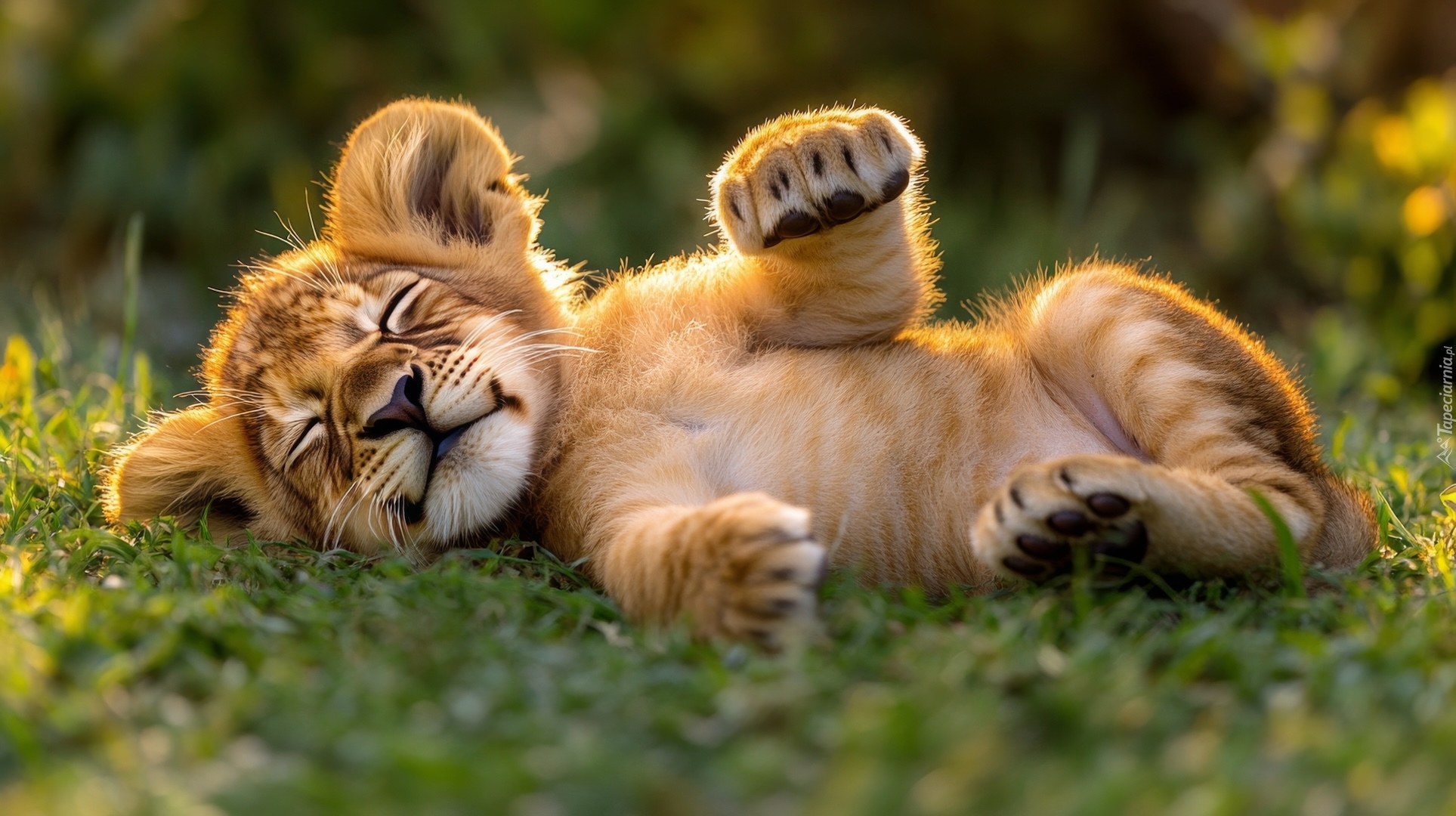 Lew, Lwiątko, Śpiące, Trawa, AI