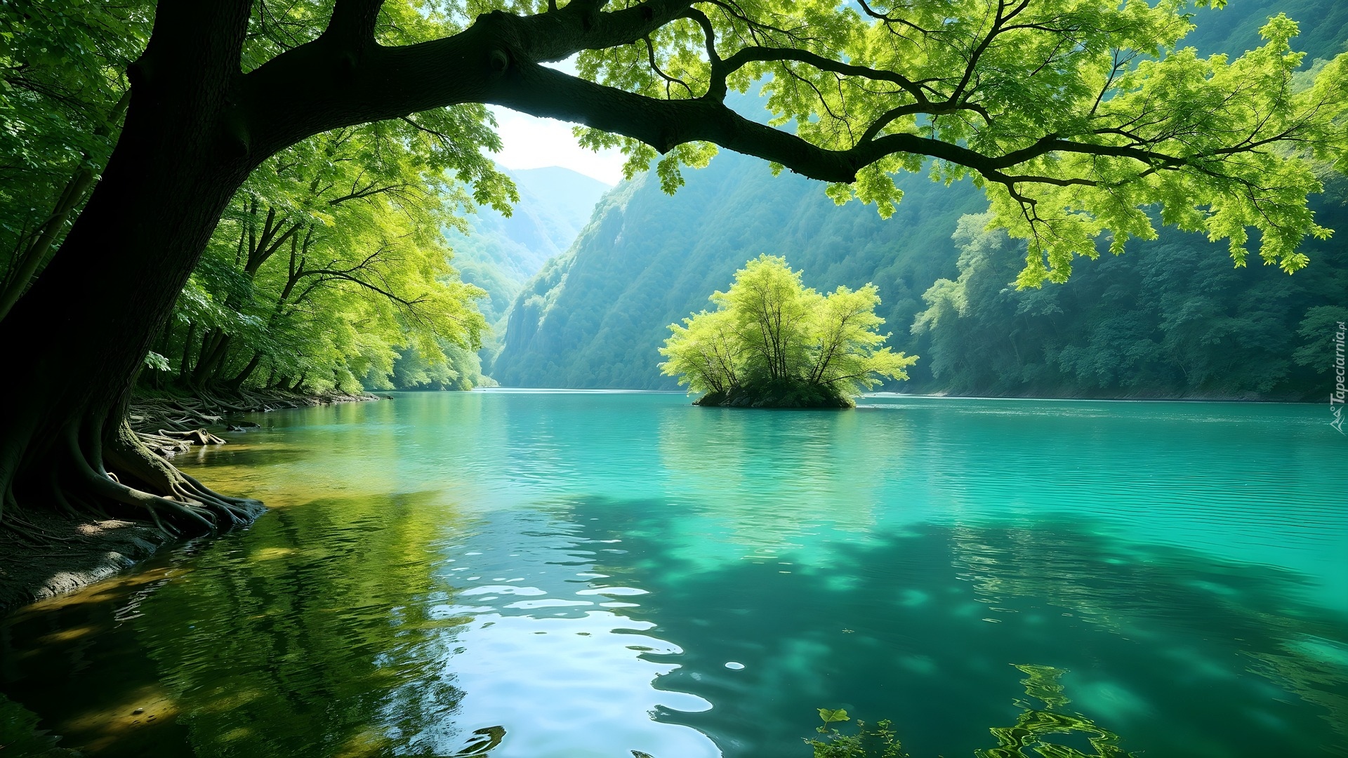 Góry, Jezioro, Zielone, Drzewa, Gałęzie