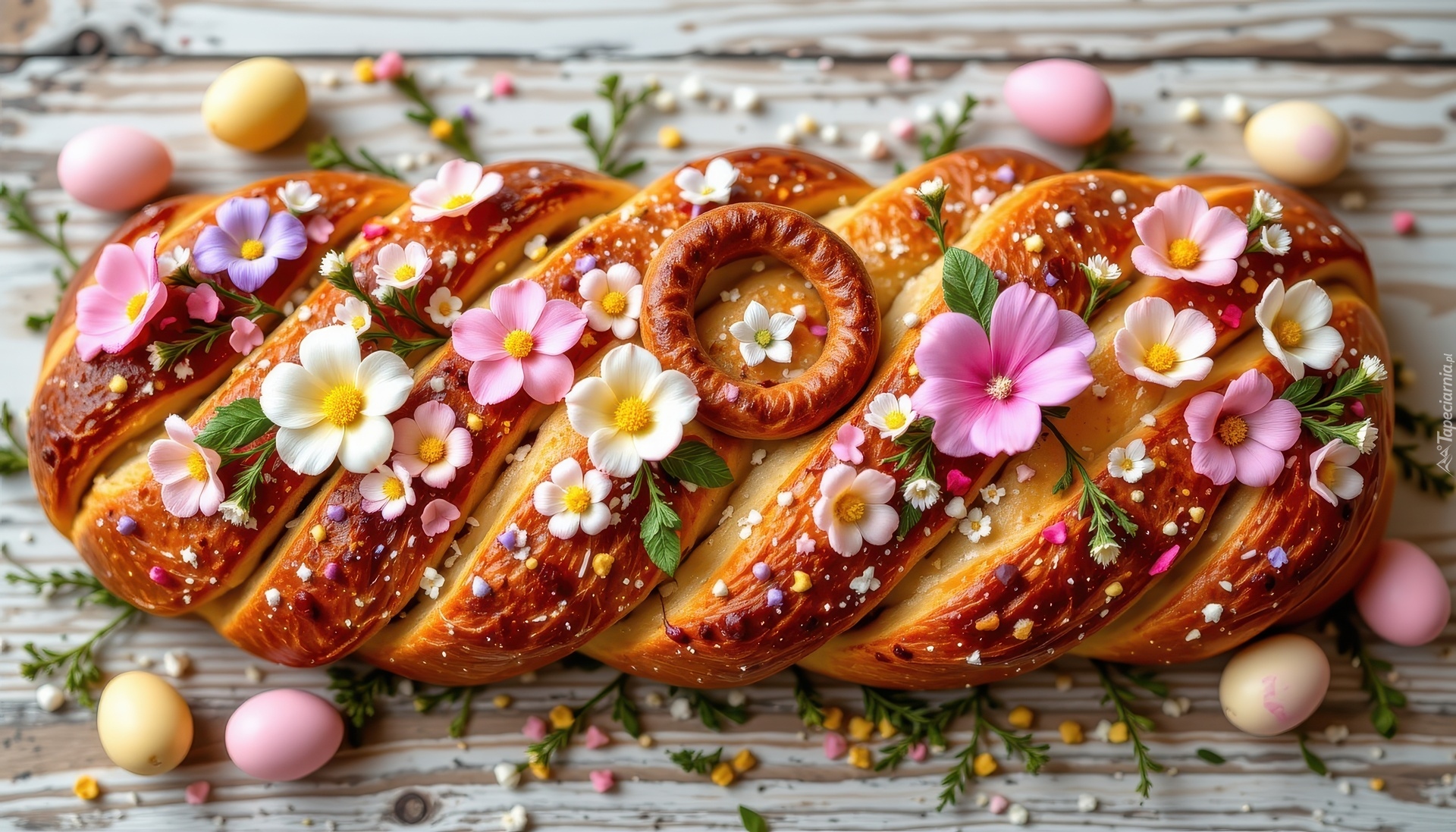 Świąteczny, Chleb, Pisanki, Kwiaty, Wielkanoc, Grafika AI