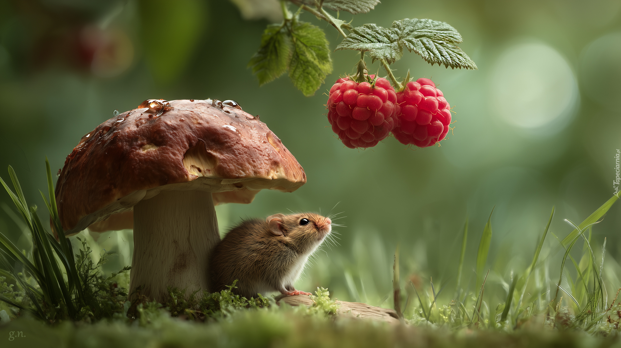 Myszoskoczek, Grzyb, Maliny, Grafika AI