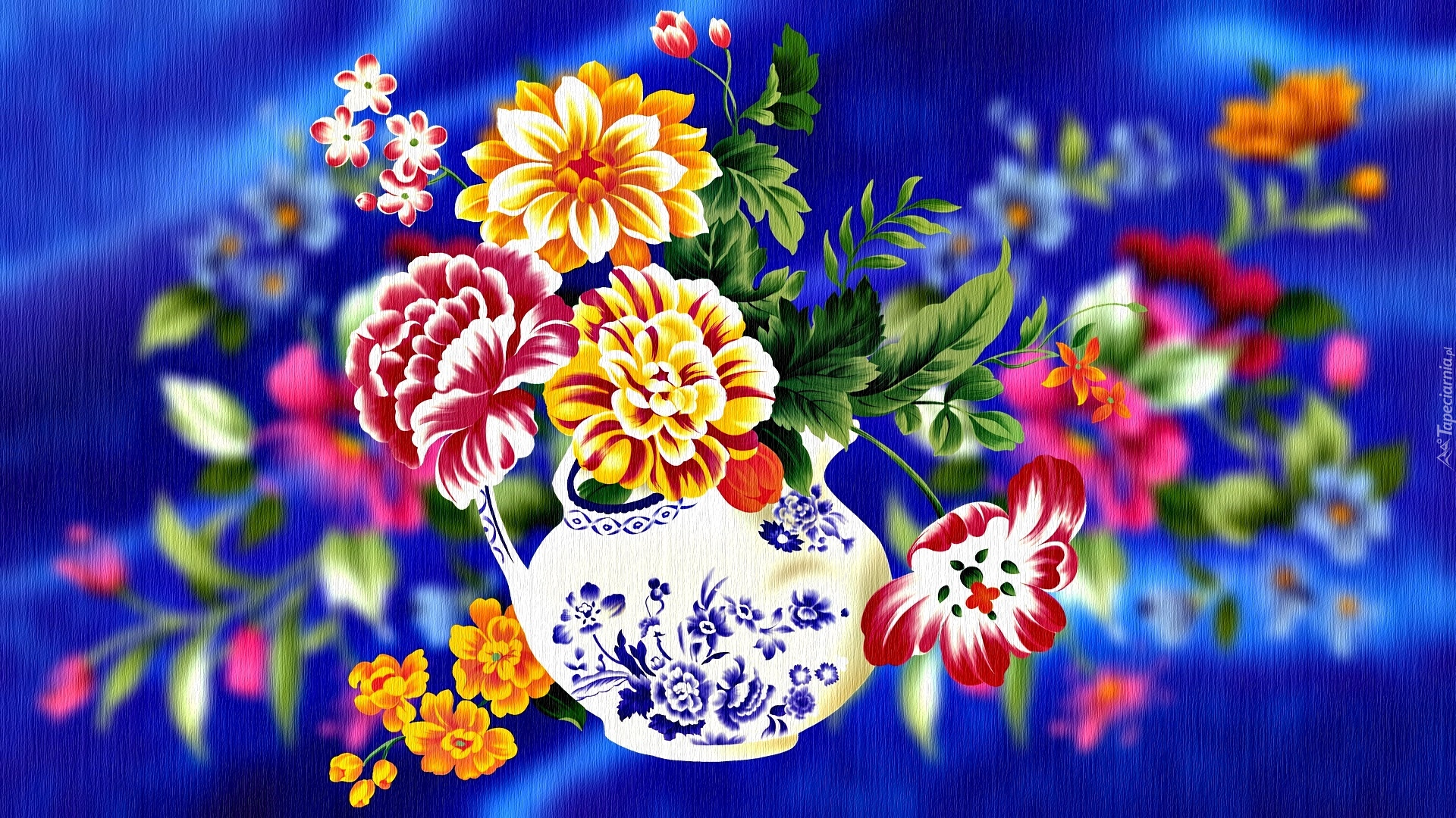 Malowane, Kwiaty, Wazon, Grafika