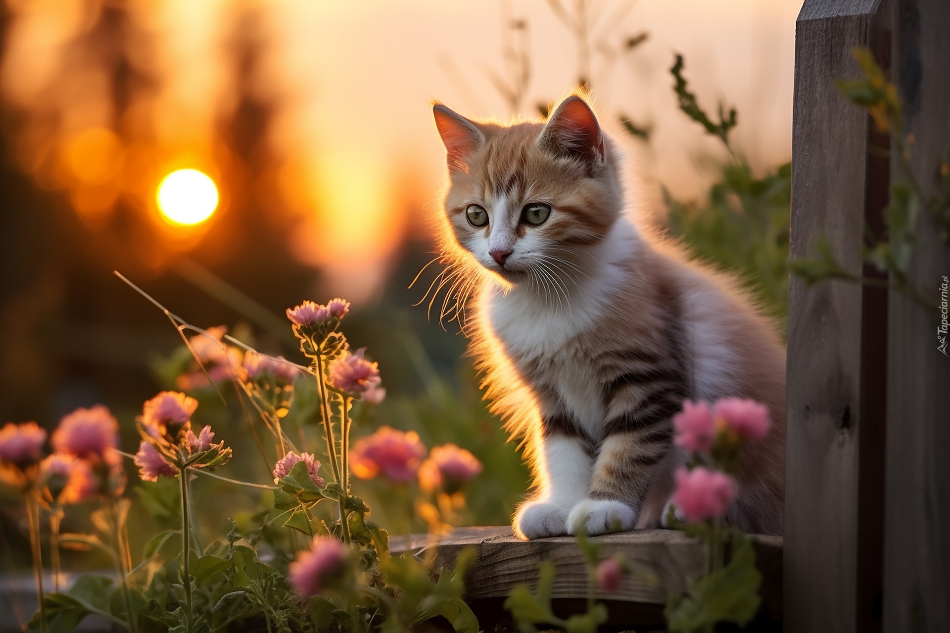 Kotek, Kot, Kwiaty, Ogrodzenie