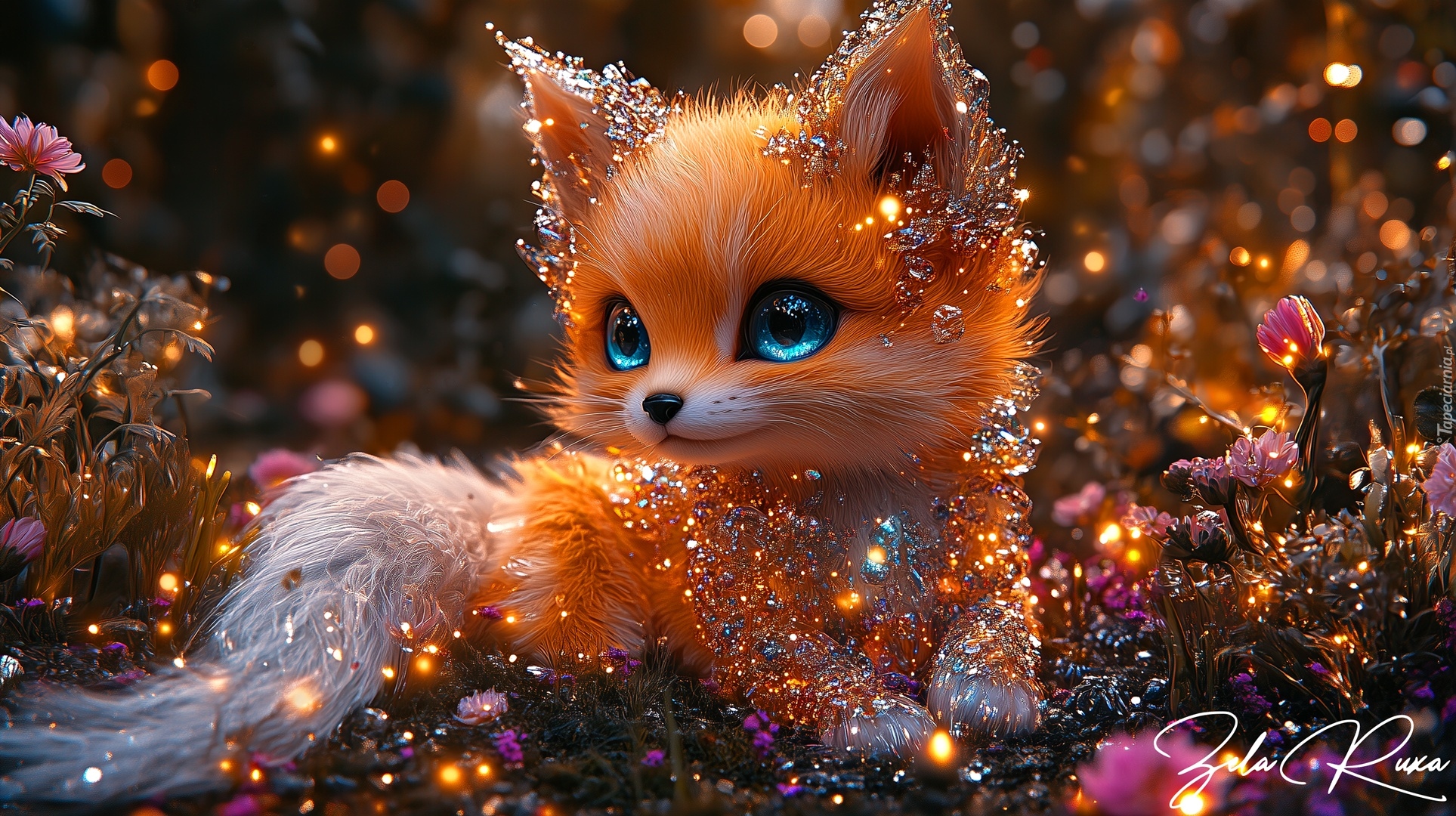 Lis, Lisek, Kwiaty, Grafika AI