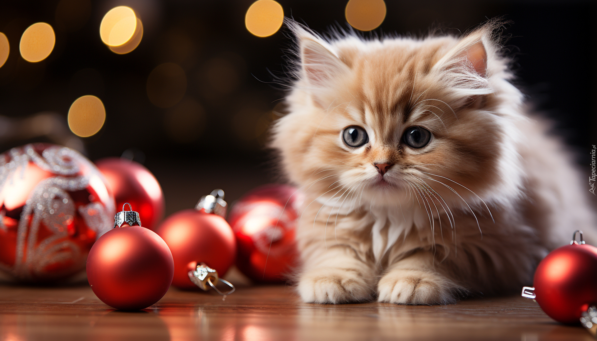 Rudy, Mały, Kot, Czerwone, Bombki