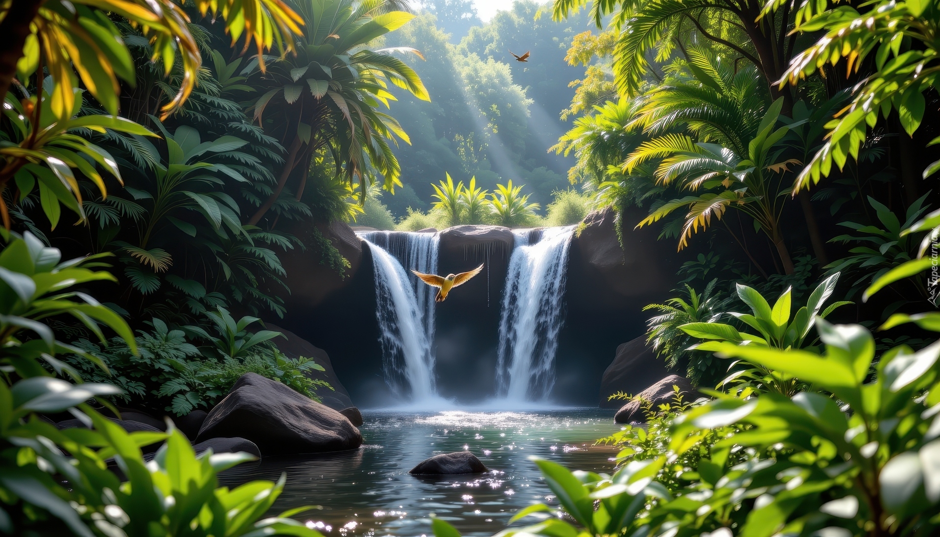 Las, Rzeka, Rośliny, Kwiaty, Kamienie, Drzewa