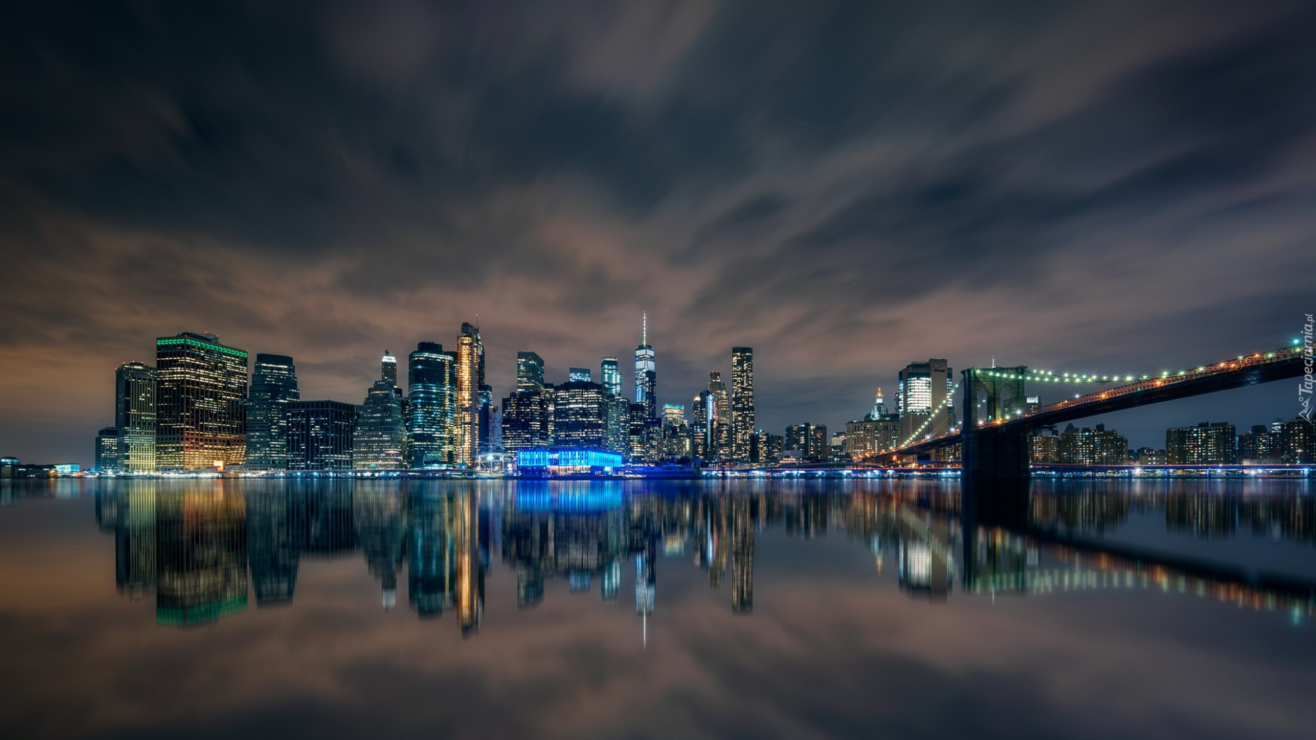 Manhattan, Domy, Rzeka, Cieśnina East River, Most Manhattan Bridge, Manhattan, Nowy Jork, Stany Zjednoczone