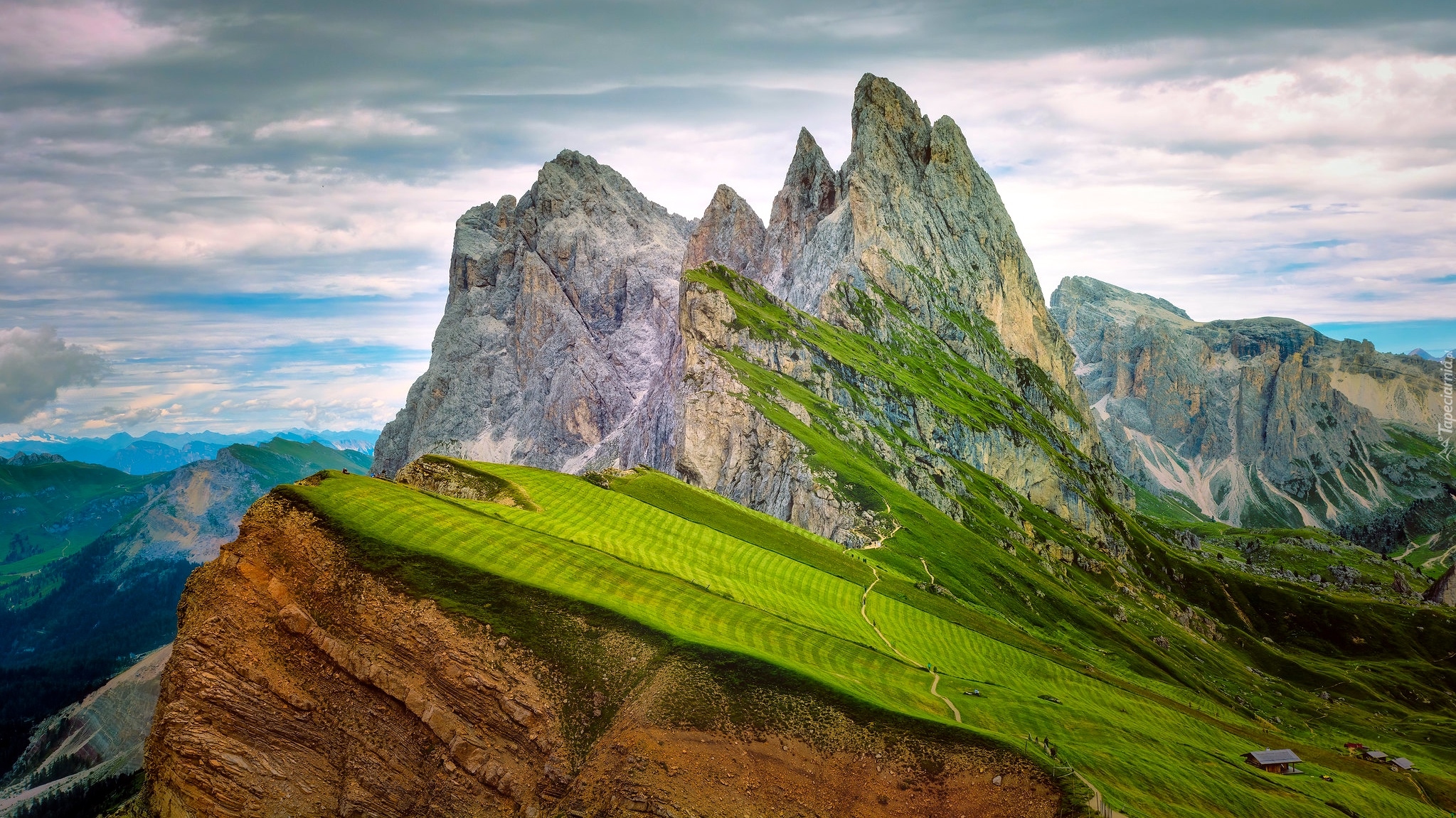 Góry, Alpy, Dolomity, Masyw Odle, Łąki, Rezerwat przyrody Puez-Geisler, Prowincja Bolzano, Włochy