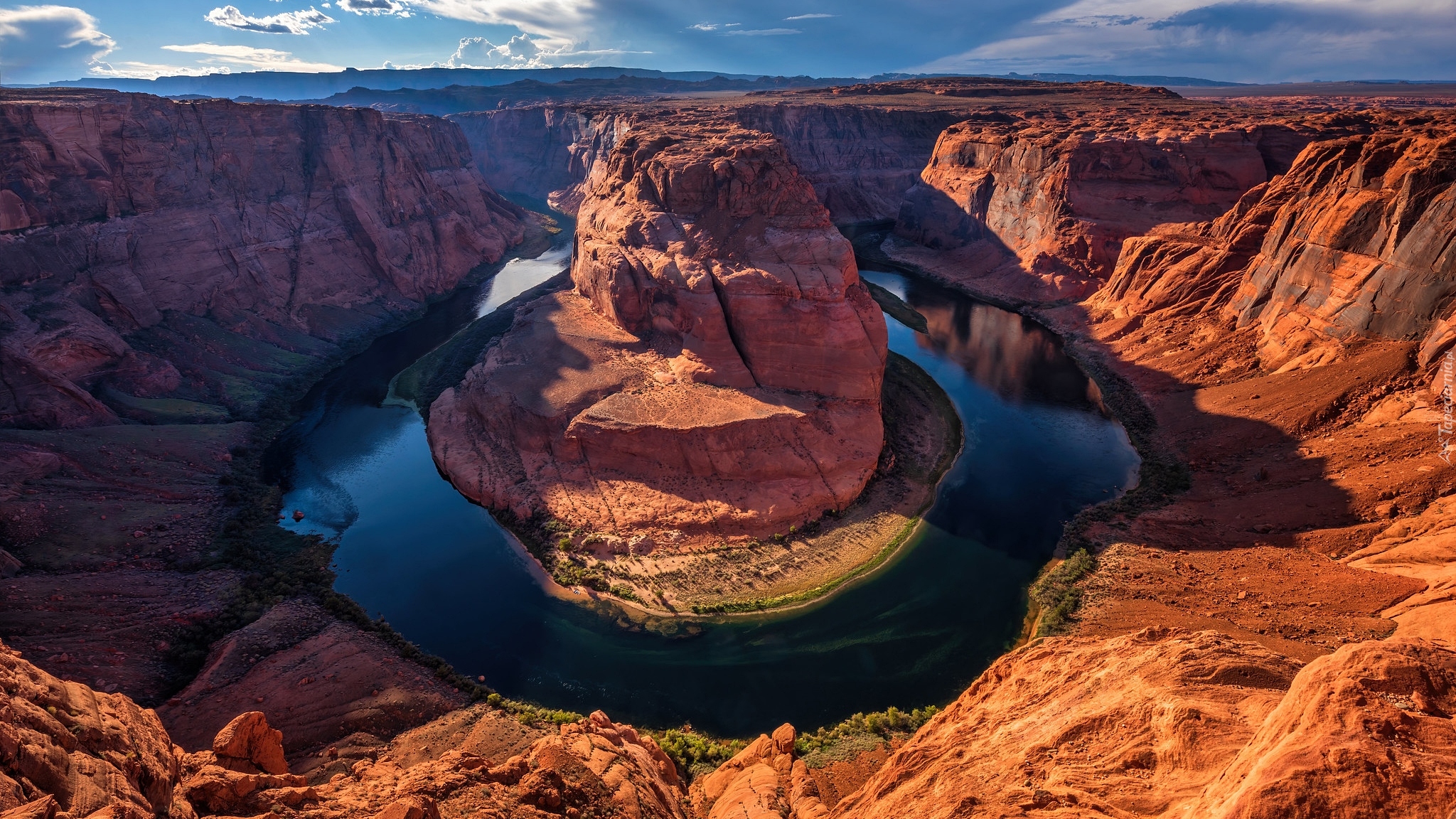 Park Narodowy Glen Canyon, Kanion, Skały, Rzeka, Kolorado River, Horseshoe Bend, Zachód słońca, Arizona, Stany Zjednoczone