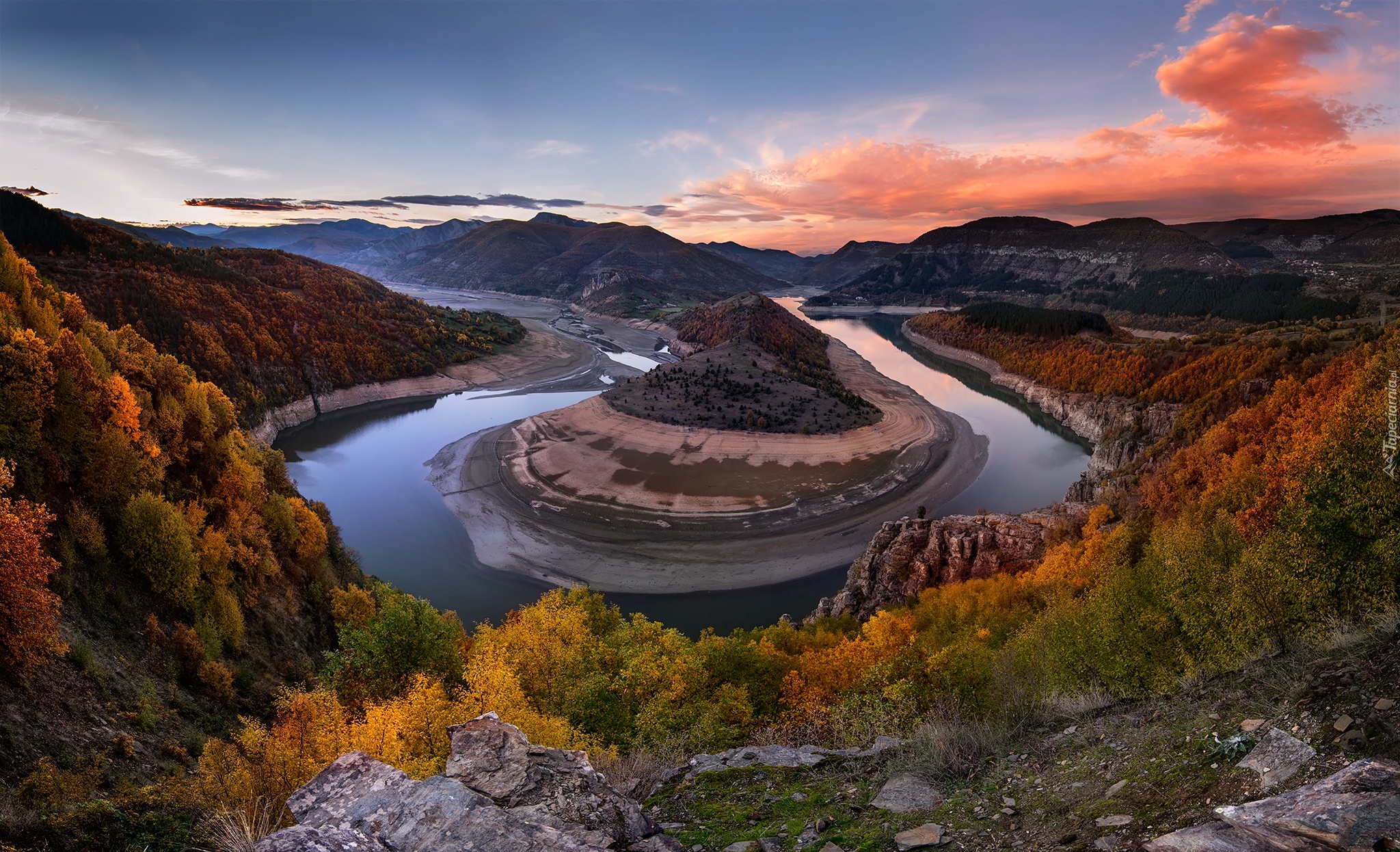 Rzeka Arda, Bułgaria, Zakole, Meander, Góry Rodopy, Jesień