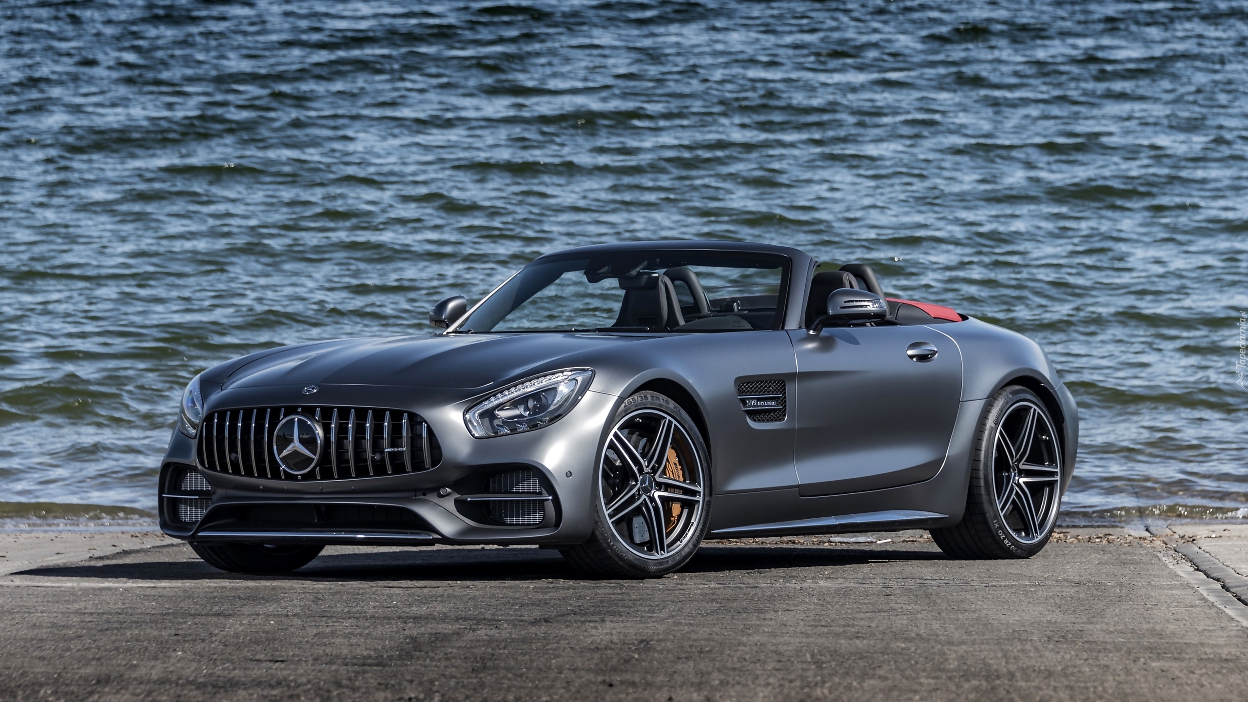 Srebrny, Mercedes-AMG GT, Roadster, Woda