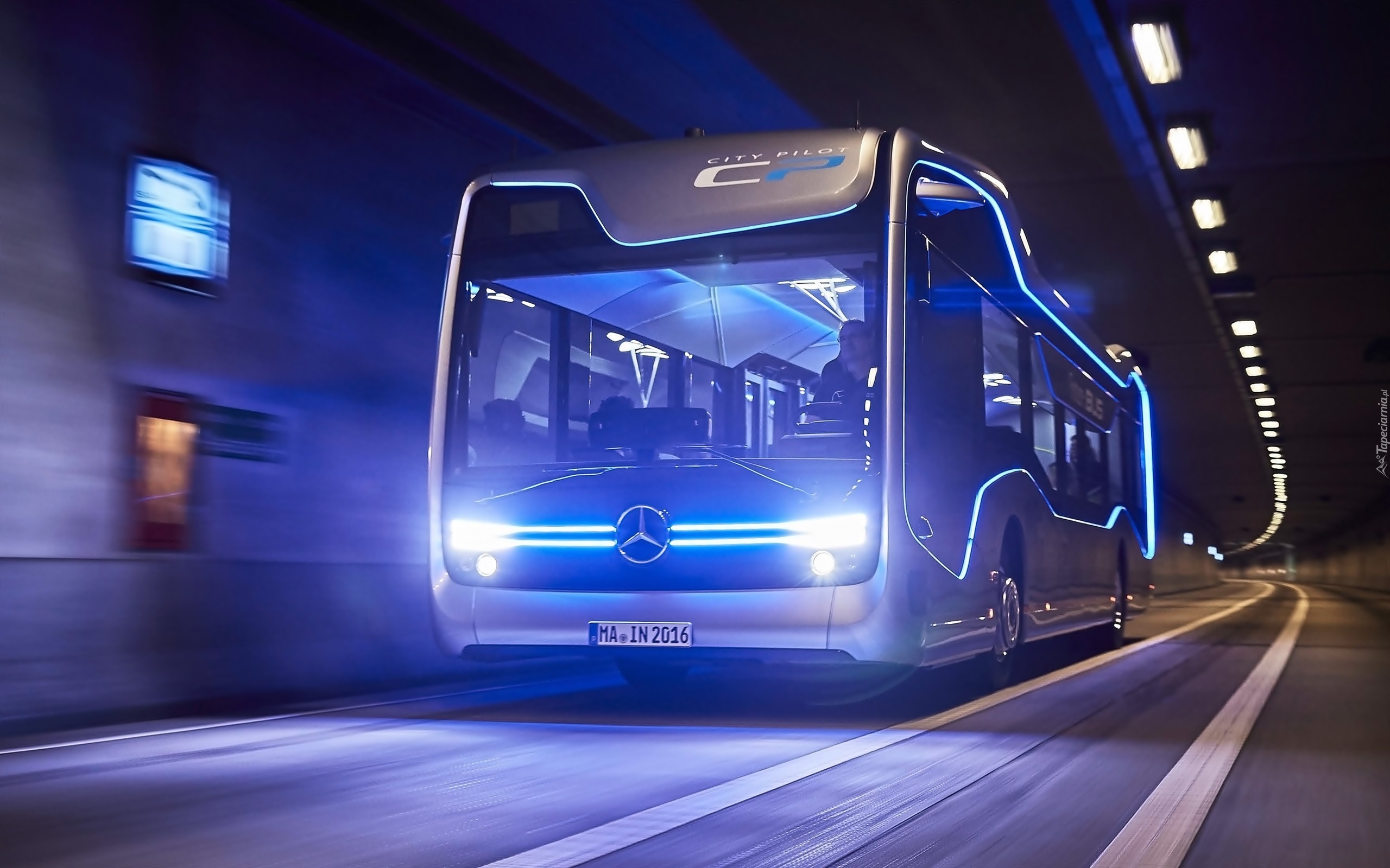 Mercedes-Benz Future Bus, 2016, Autobus, Droga, Tunel, Noc