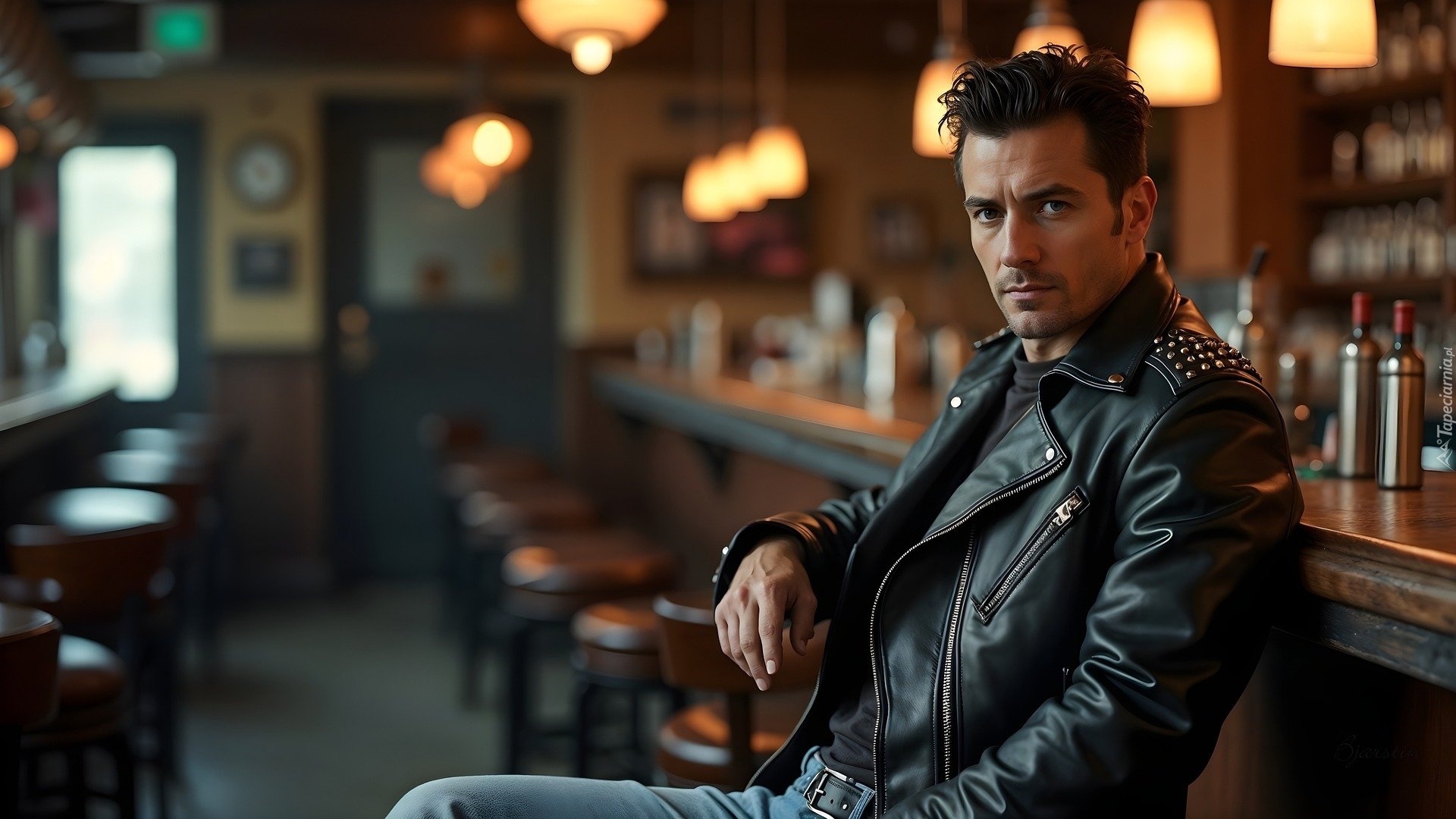 Mężczyzna, Skórzana, Kurtka, Bar