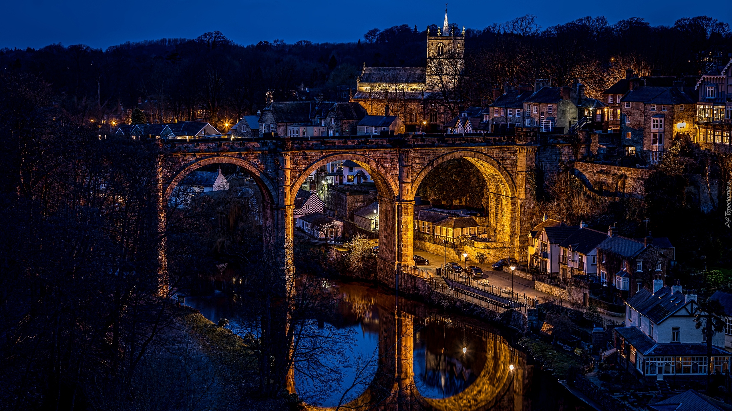 Anglia, Knaresborough, Rzeka Nidd, Most, Noc