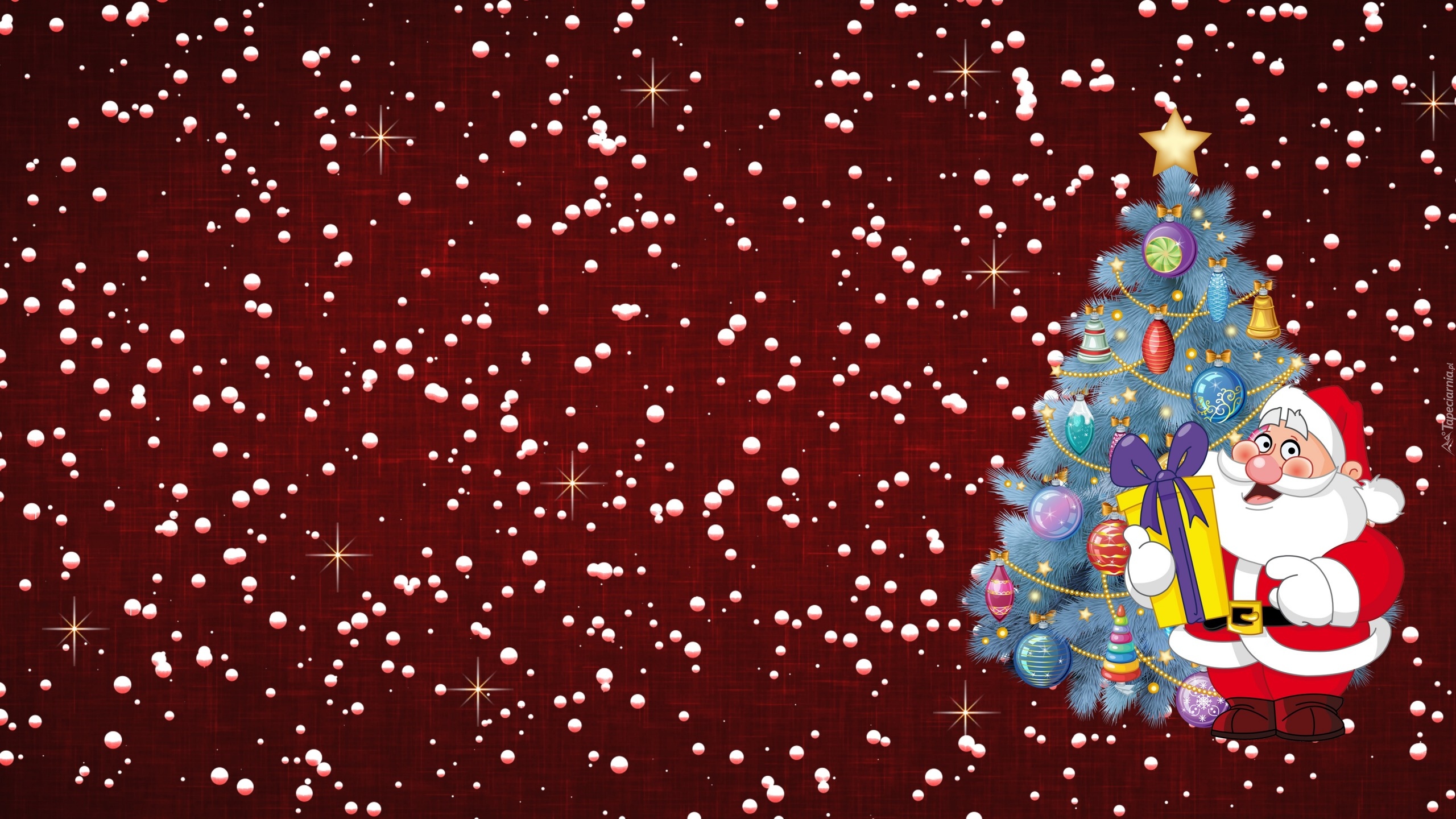 Boże Narodzenie, Choinka, Mikołaj, Prezent, Śnieg, Grafika 2D