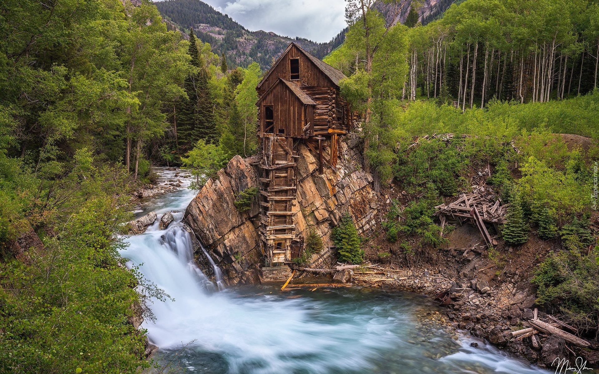 Młyn, Crystal Mill, Rzeka, Crystal River, Skały, Drzewa, Kolorado, Stany Zjednoczone