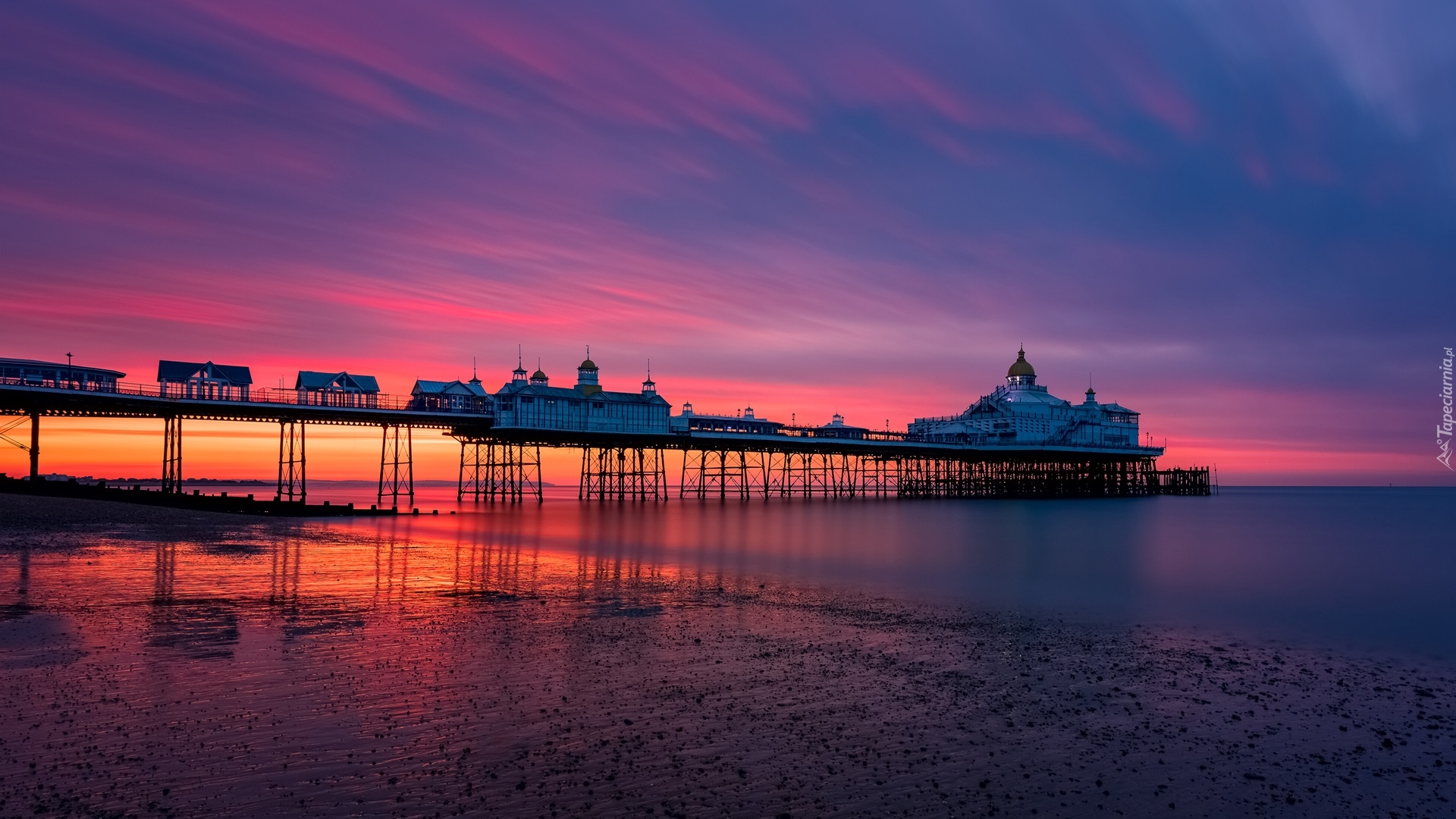 Molo, Eastbourne Pier, Kawiarnia, Morze, Zachód słońca, Eastbourne, Anglia