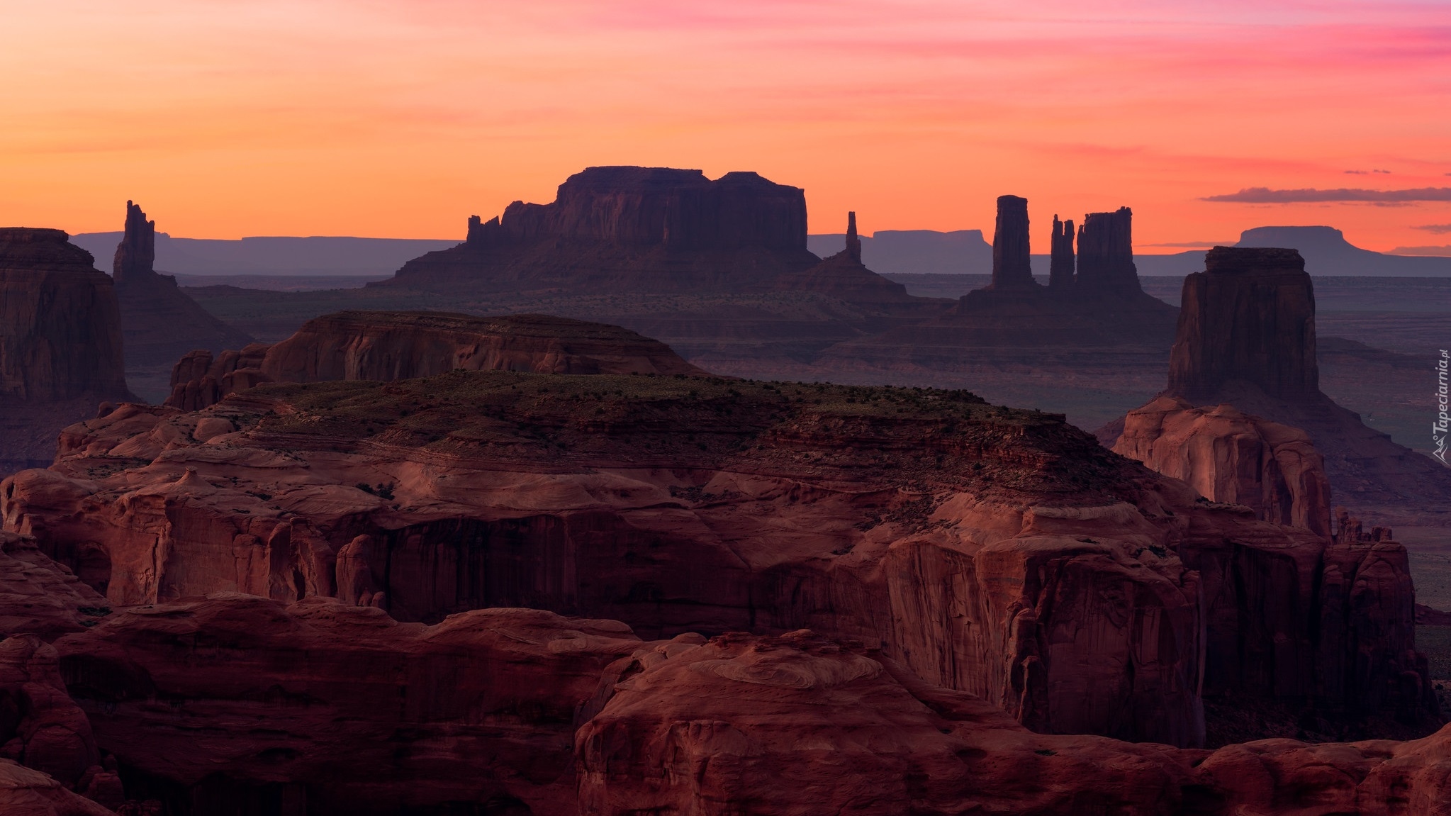 Góry, Skały, Monument Valley, Zachód słońca, Stany Zjednoczone