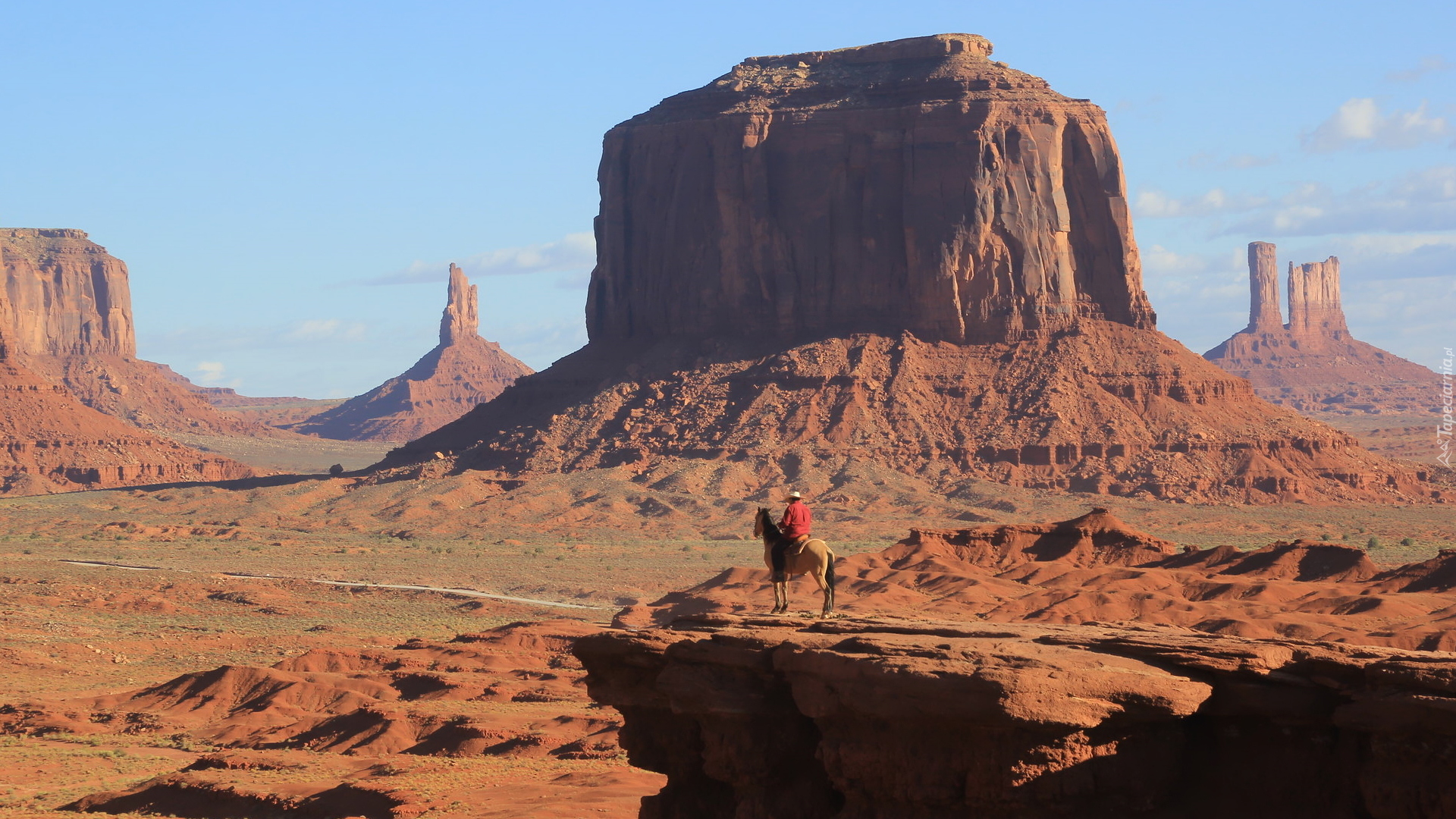 Wyżyna Kolorado, Rezerwat Indian Navaho, Dolina Skał, Monument Valley, Skały, Jeździec, Koń, Stan Utah, Stany Zjednoczone