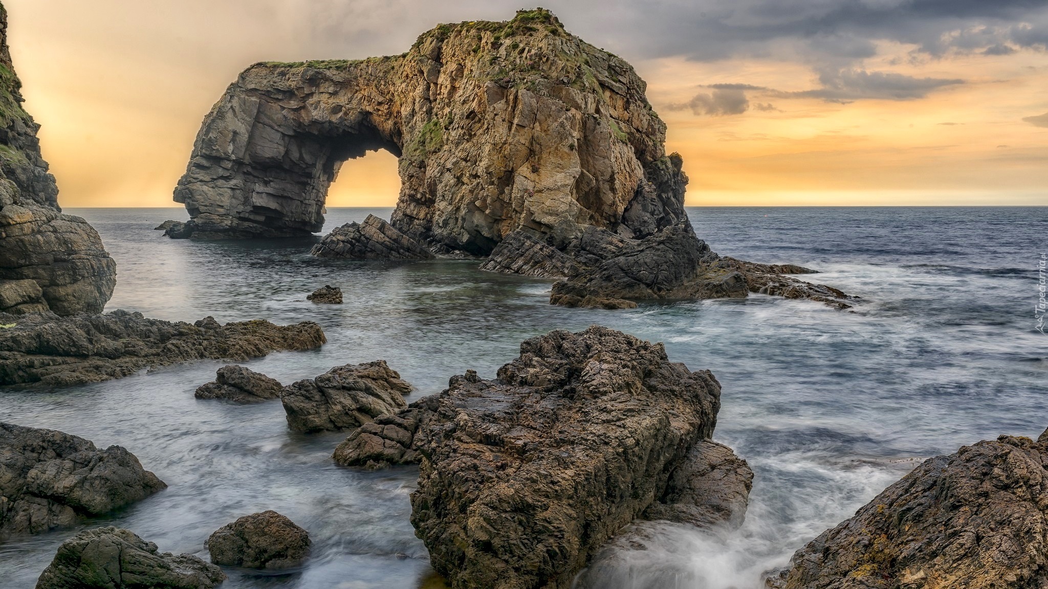 Irlandia, Hrabstwo Donegal, Morze, Skały, Łuk, Great Pollet Arch