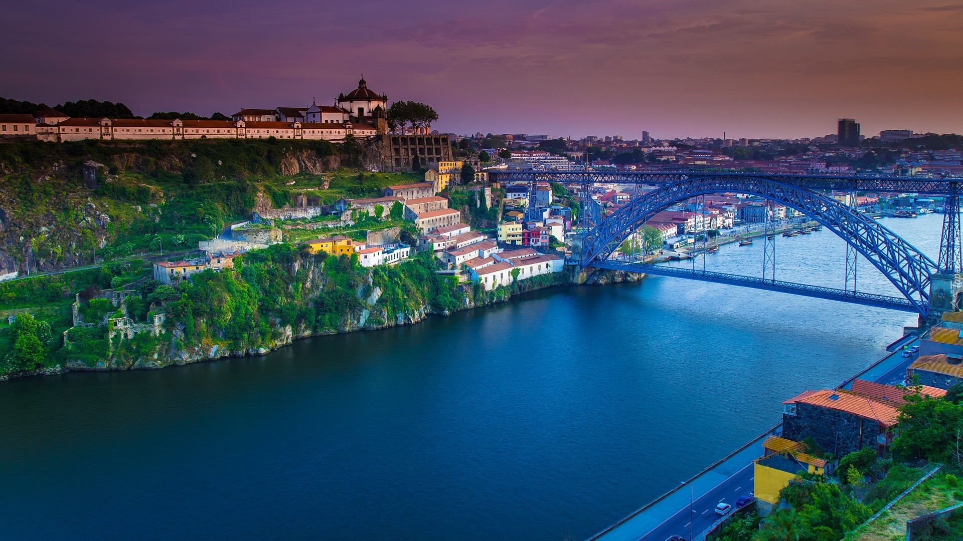 Most, Ponte Dom Luis I, Rzeka Duero, Domy, Porto, Portugalia