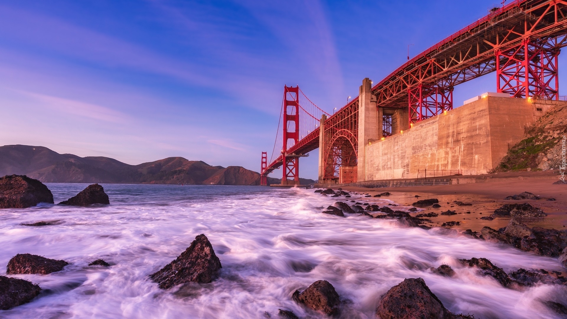 Most Golden Gate, Kamienie, Cieśnina Golden Gate, San Francisco, Kalifornia, Stany Zjednoczone