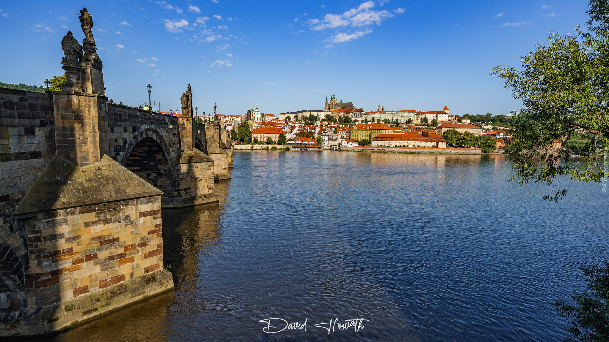 Czechy, Praga, Rzeka Wełtawa, Most Karola, Domy