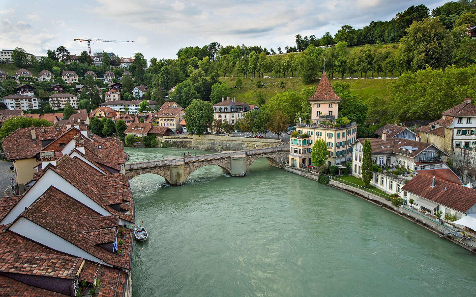 Szwajcaria, Berno, Domy, Rzeka Aar, Most
