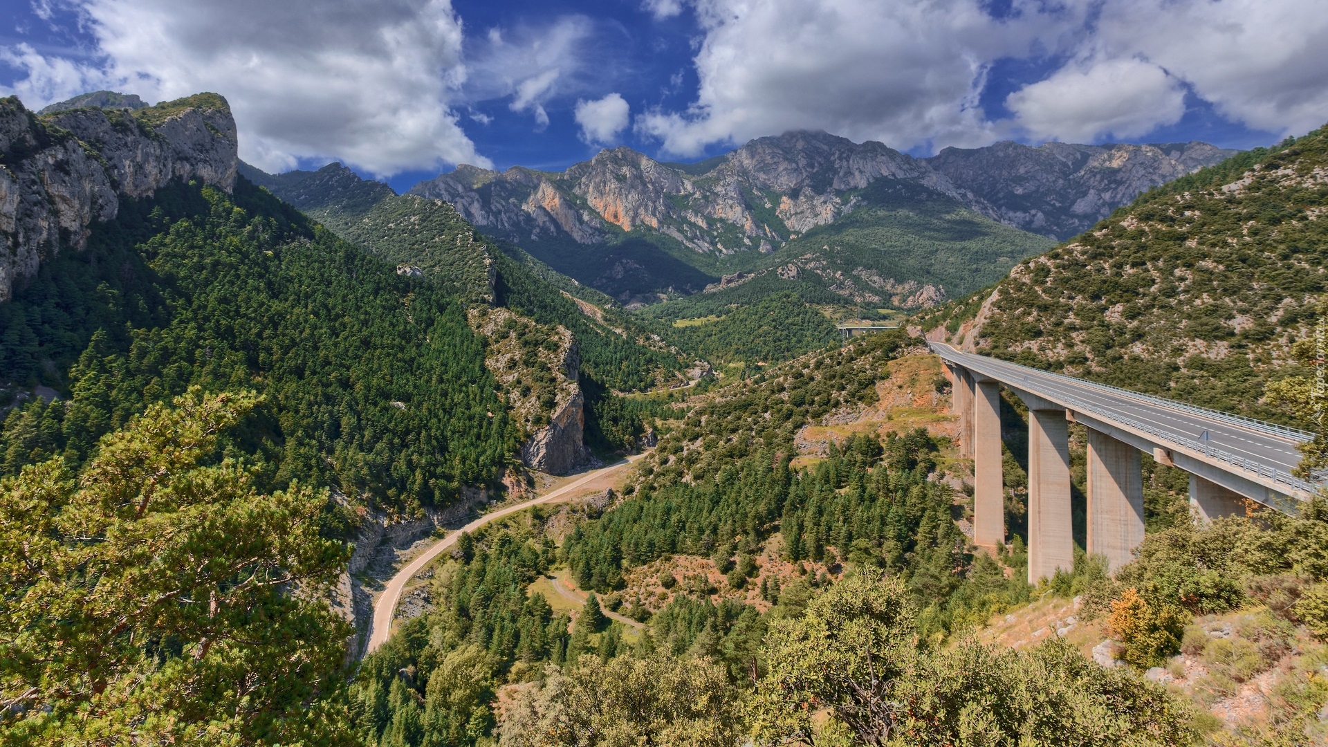 Góry, Łańcuch Górski, Pireneje, Francja, Droga, Most, Pont du Vecchio