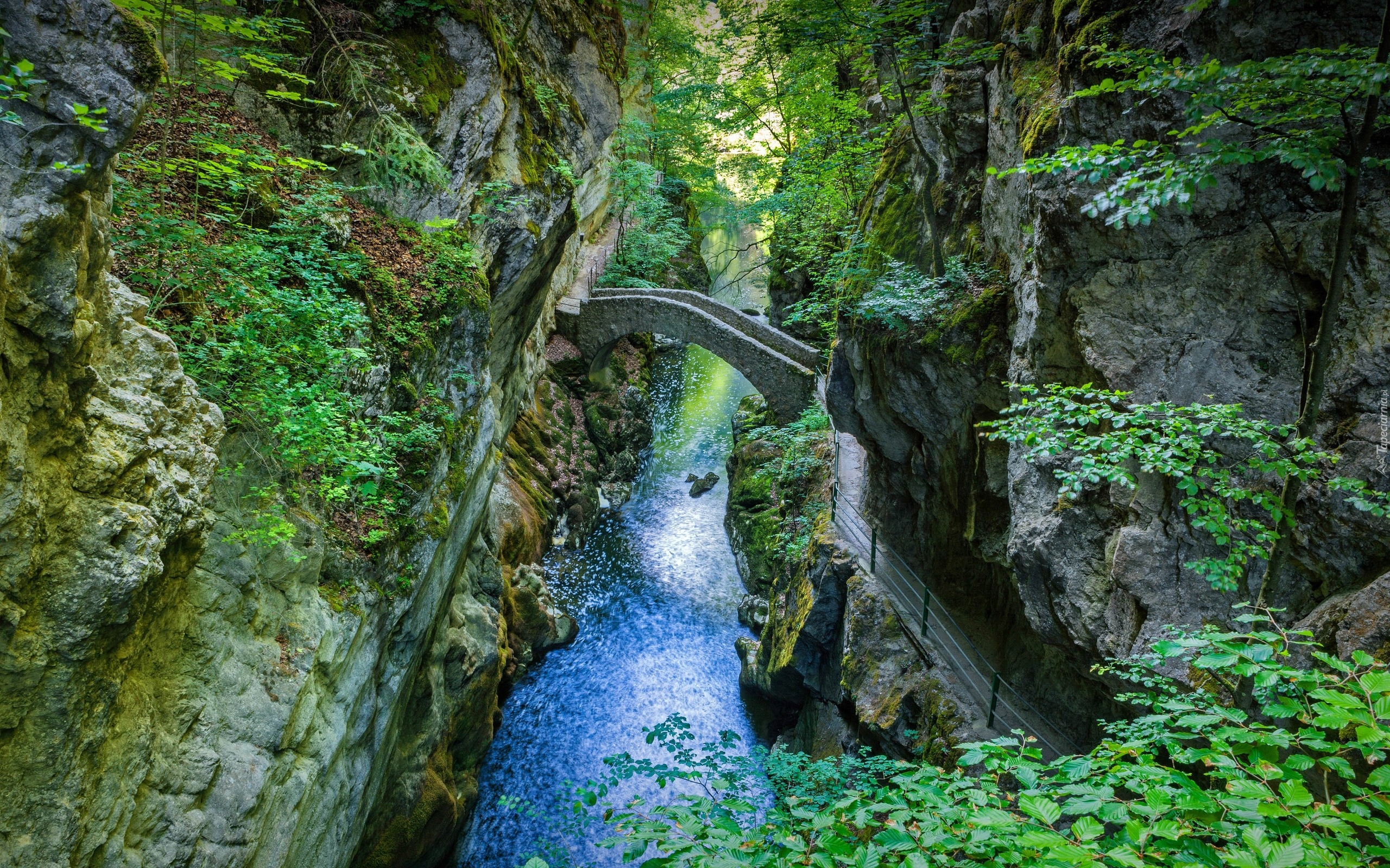 Szwajcaria, Kanton Neuchatel, Kamienny, Most, Saut de Brot, Skały, Rzeka Areuse, Wąwóz