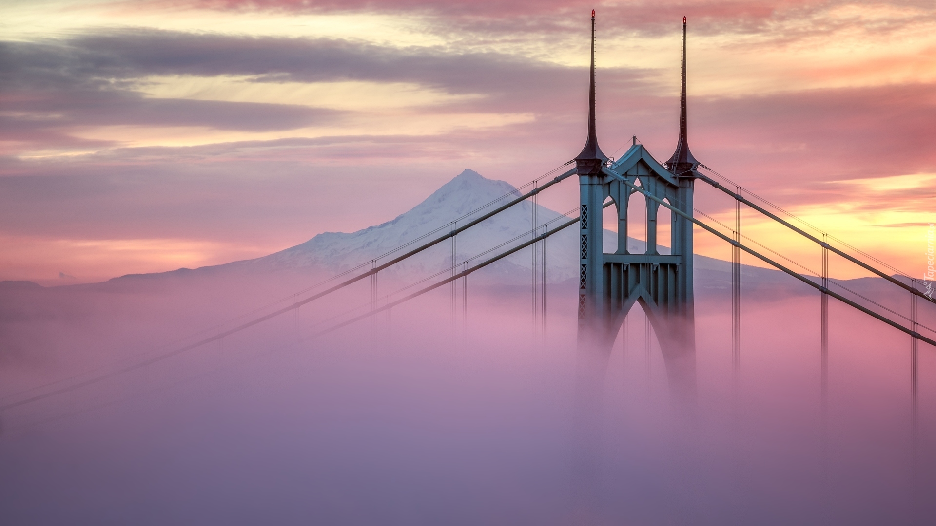 Most St. Johns Bridge, Portland, Stan Oregon, Stany Zjednoczone, Mgła