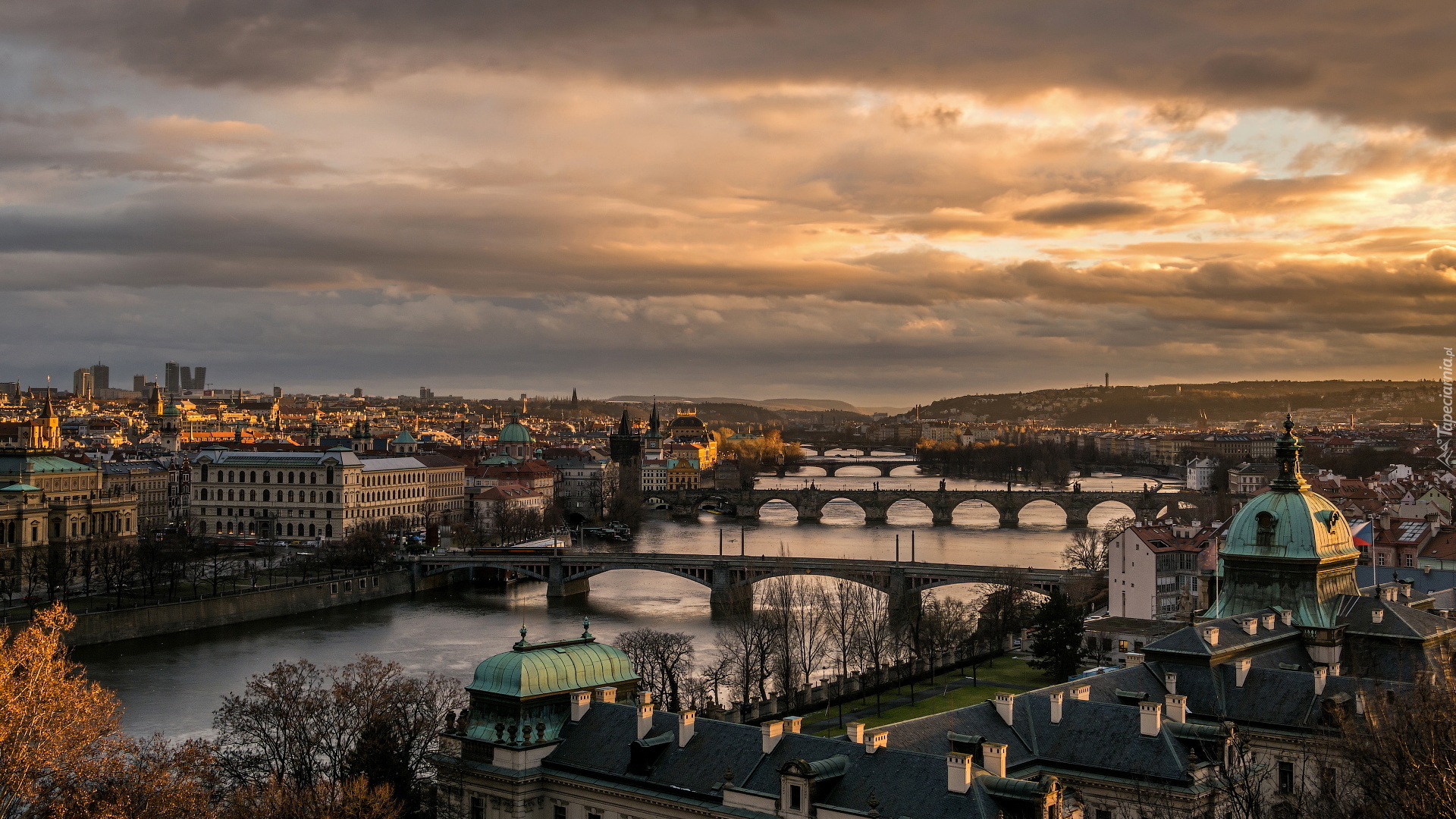 Rzeka Wełtawa, Mosty, Miasto, Praga, Czechy