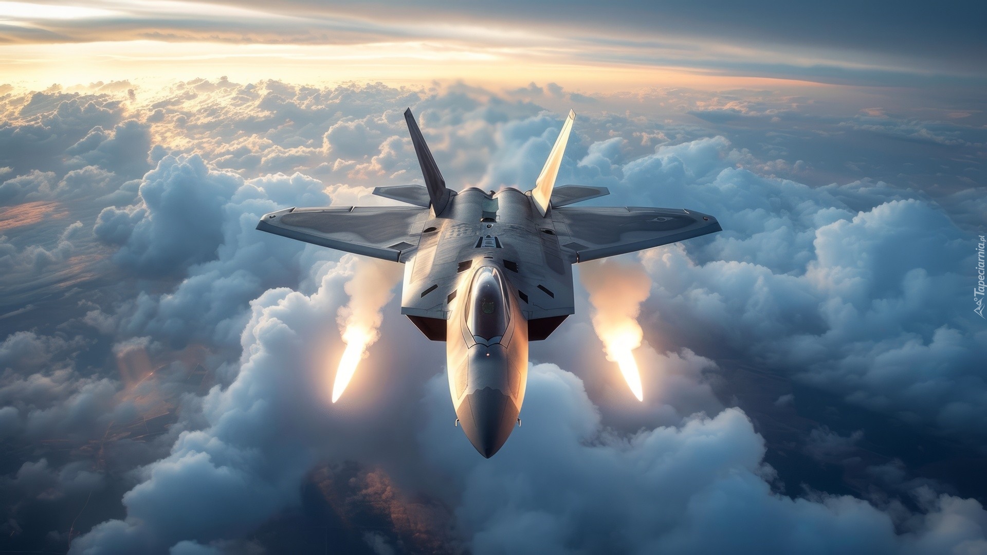 Samolot, Wojskowy, Myśliwiec, Chmury, Światła, Ai