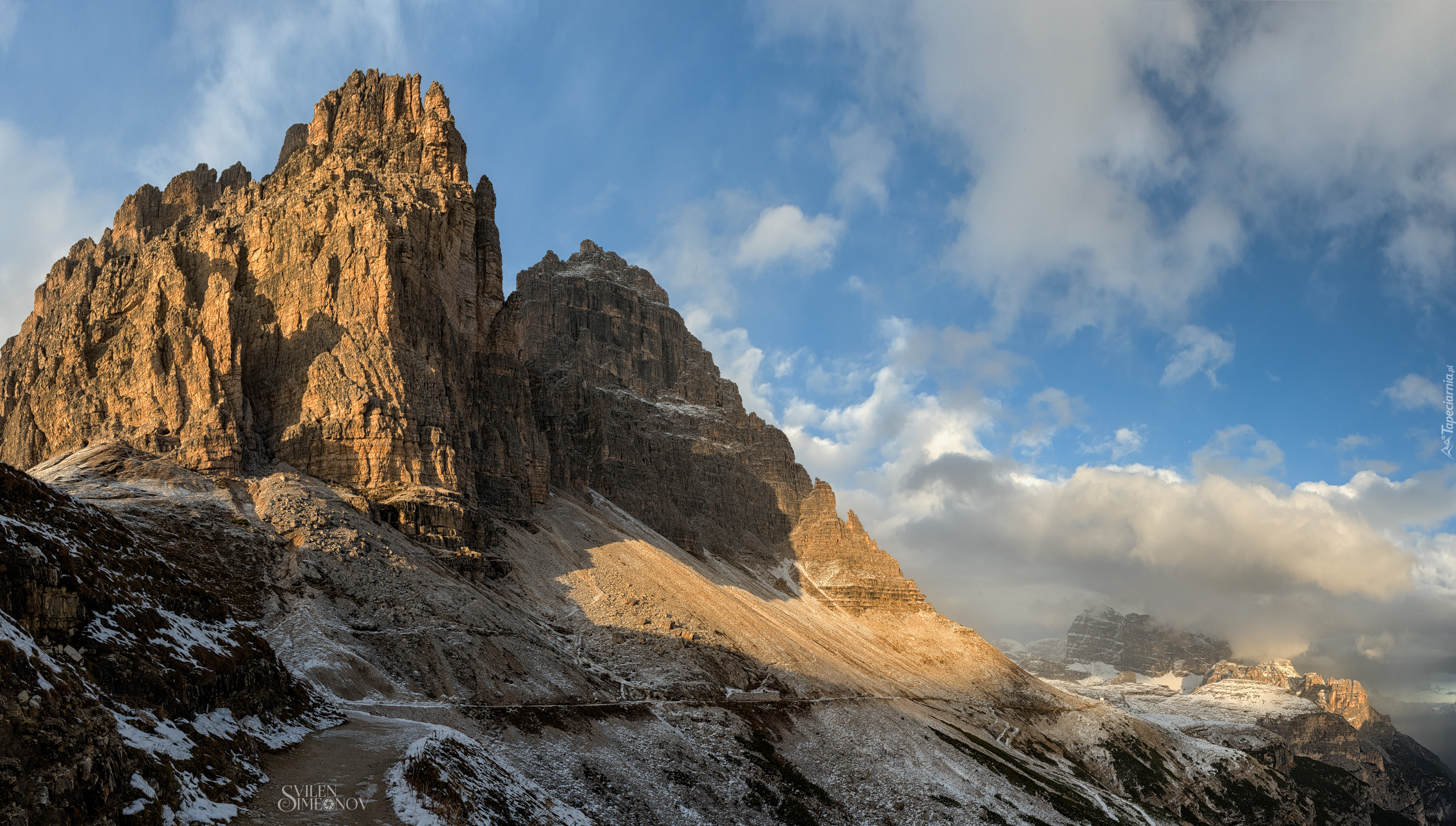 Góry, Tre Cime di Lavaredo, Dolomity, Skały, Niebo