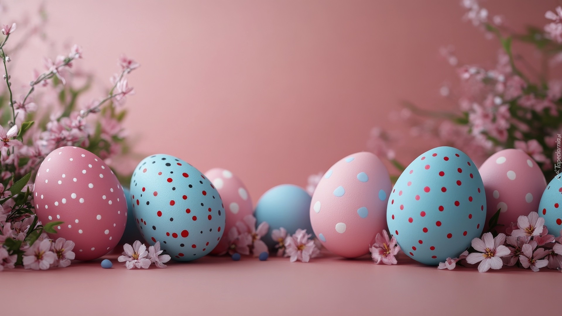 Wielkanoc, Niebieskie, Różowe, Pisanki, Różowe, Kwiaty
