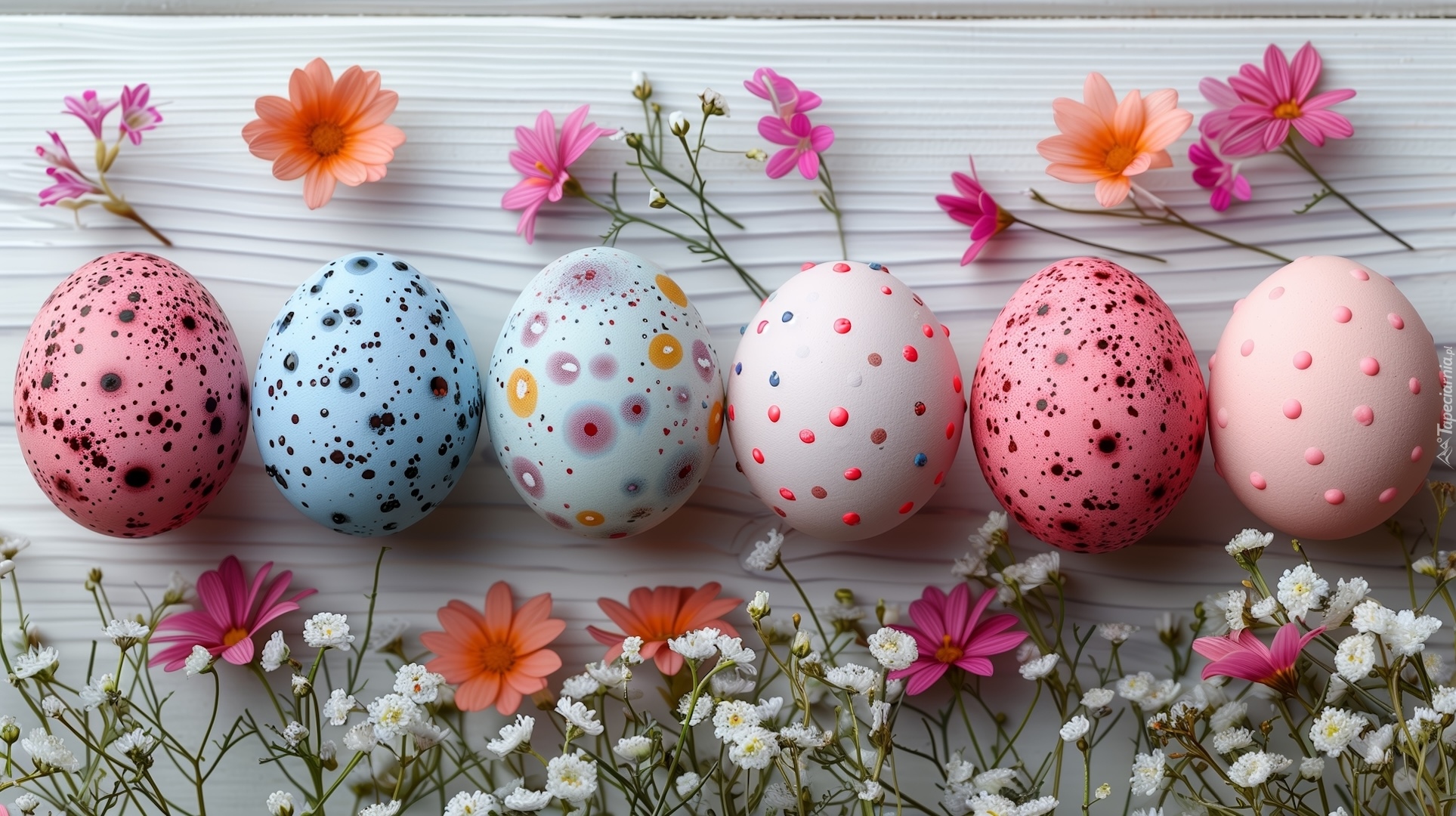 Wielkanoc, Pisanki, Kwiaty, Deski, AI