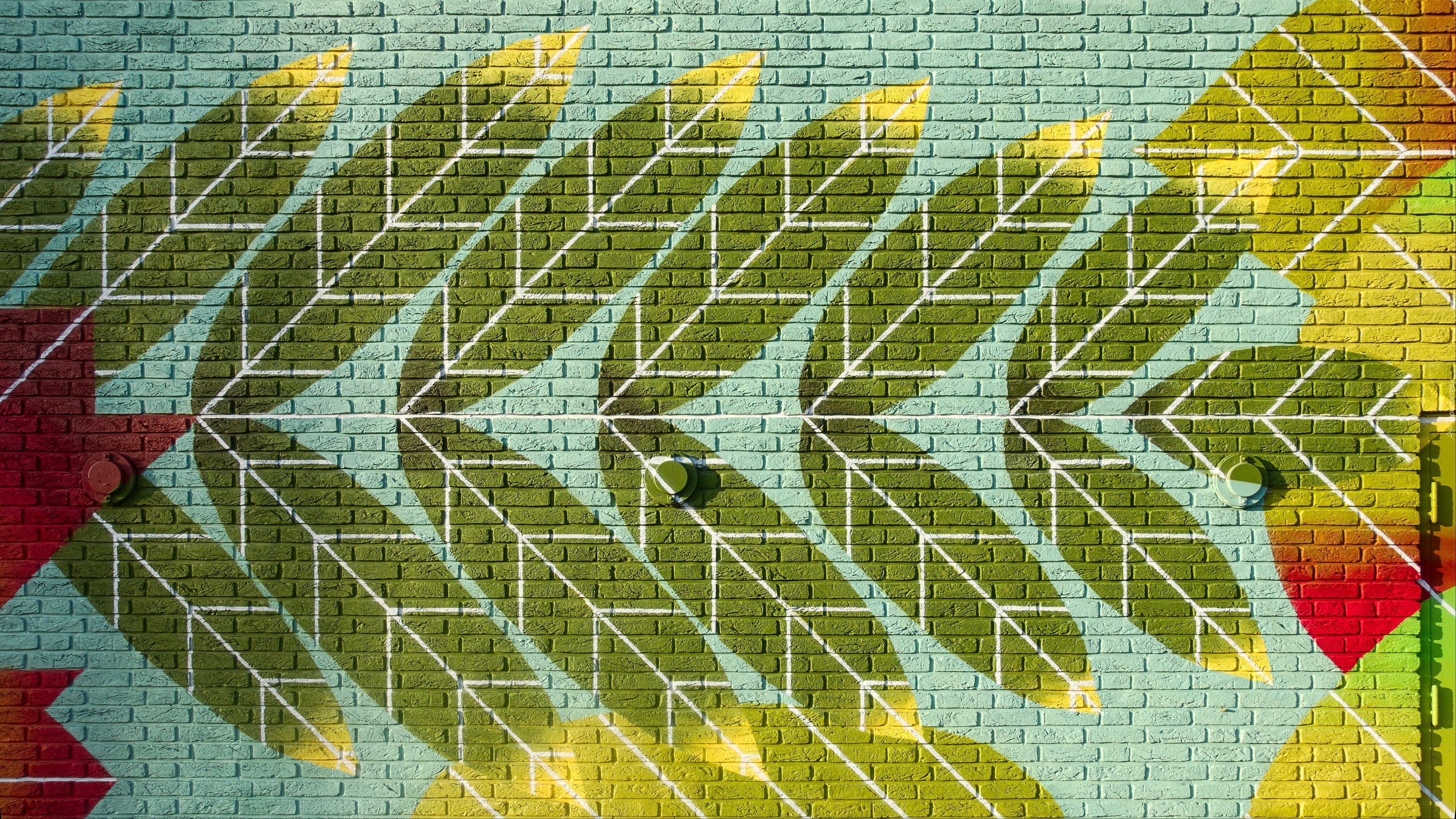 Ściana, Cegły, Street art, Liście