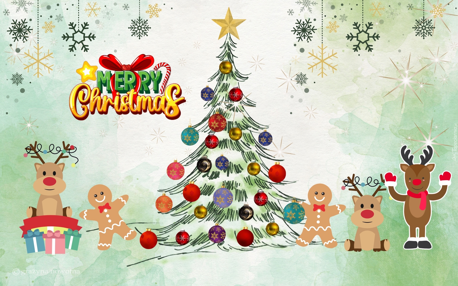 Choinka, Bombki, Napis, Merry Christmas, Boże Narodzenie