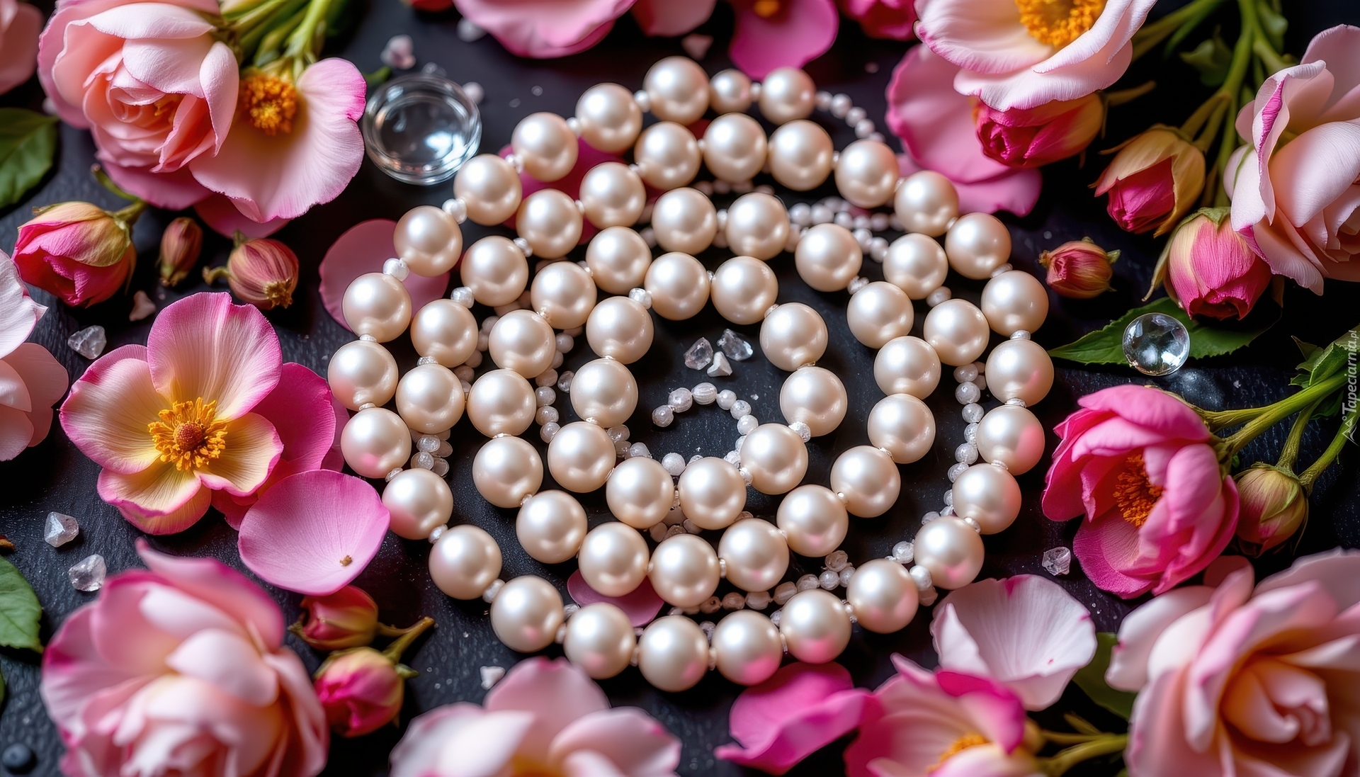 Różowe, Kwiaty, Biżuteria, Korale, Perły