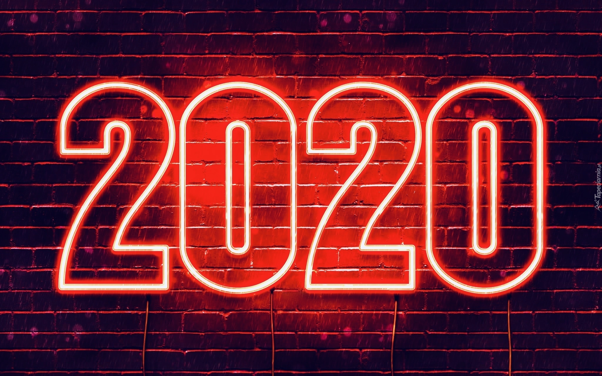 Nowy Rok, 2020, Mur, Cegły, Neon
