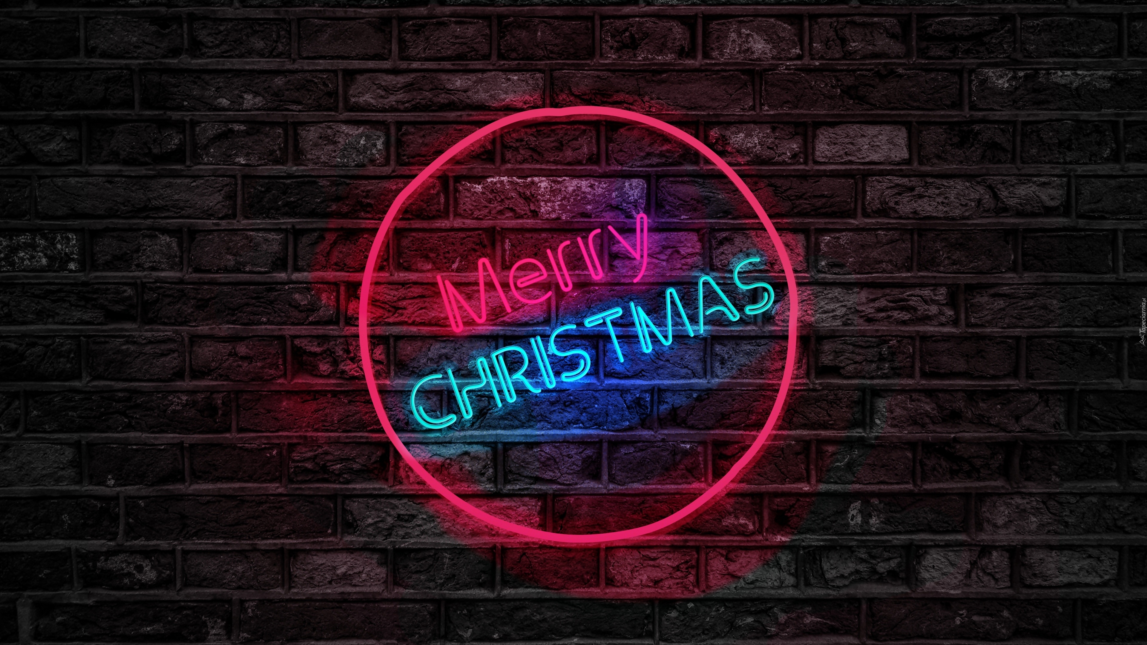 Boże Narodzenie, Napis, Merry Christmas, Neon, Ściana