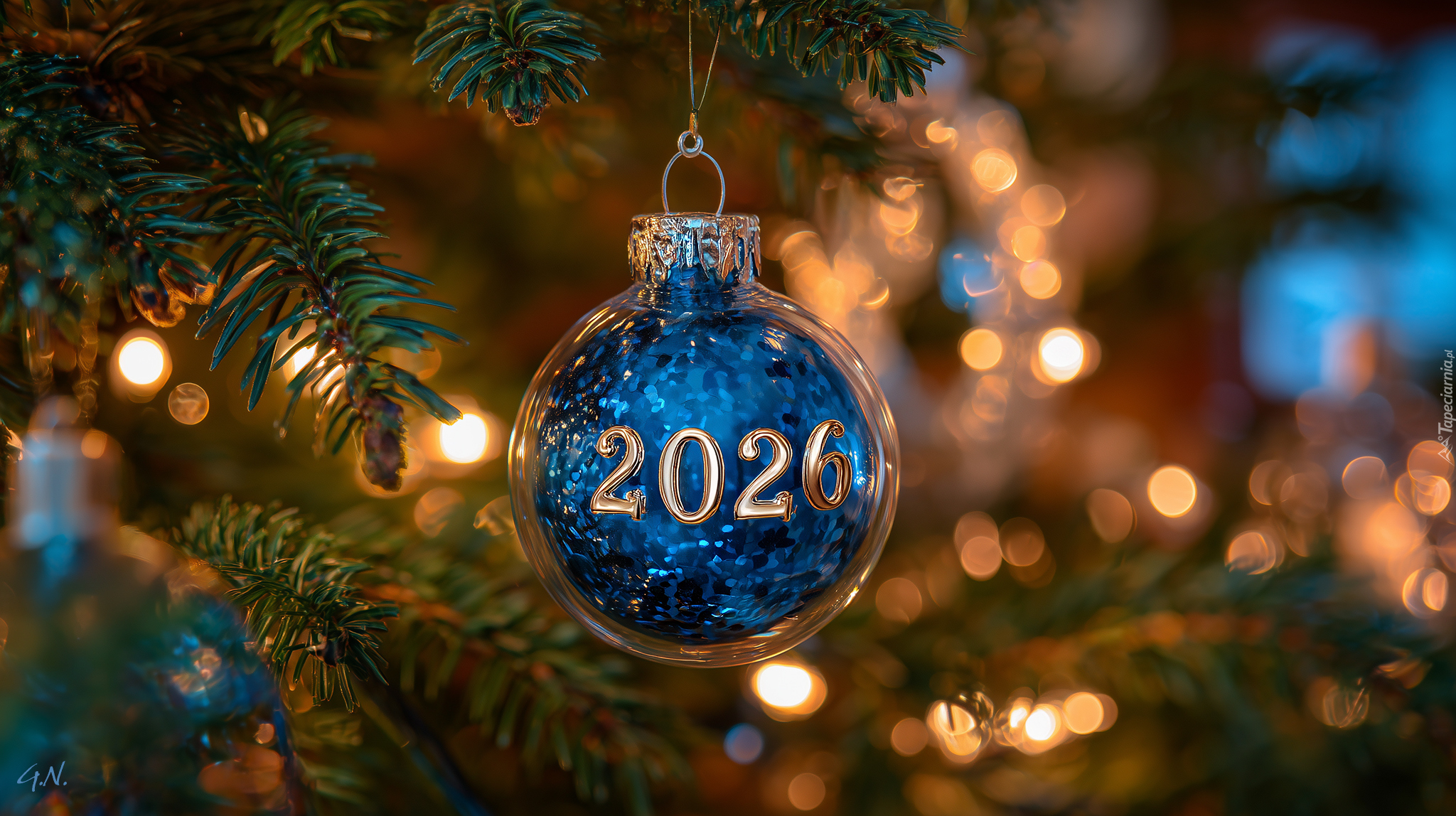 Niebieska, Bombka, 2026, Nowy Rok, Grafika AI