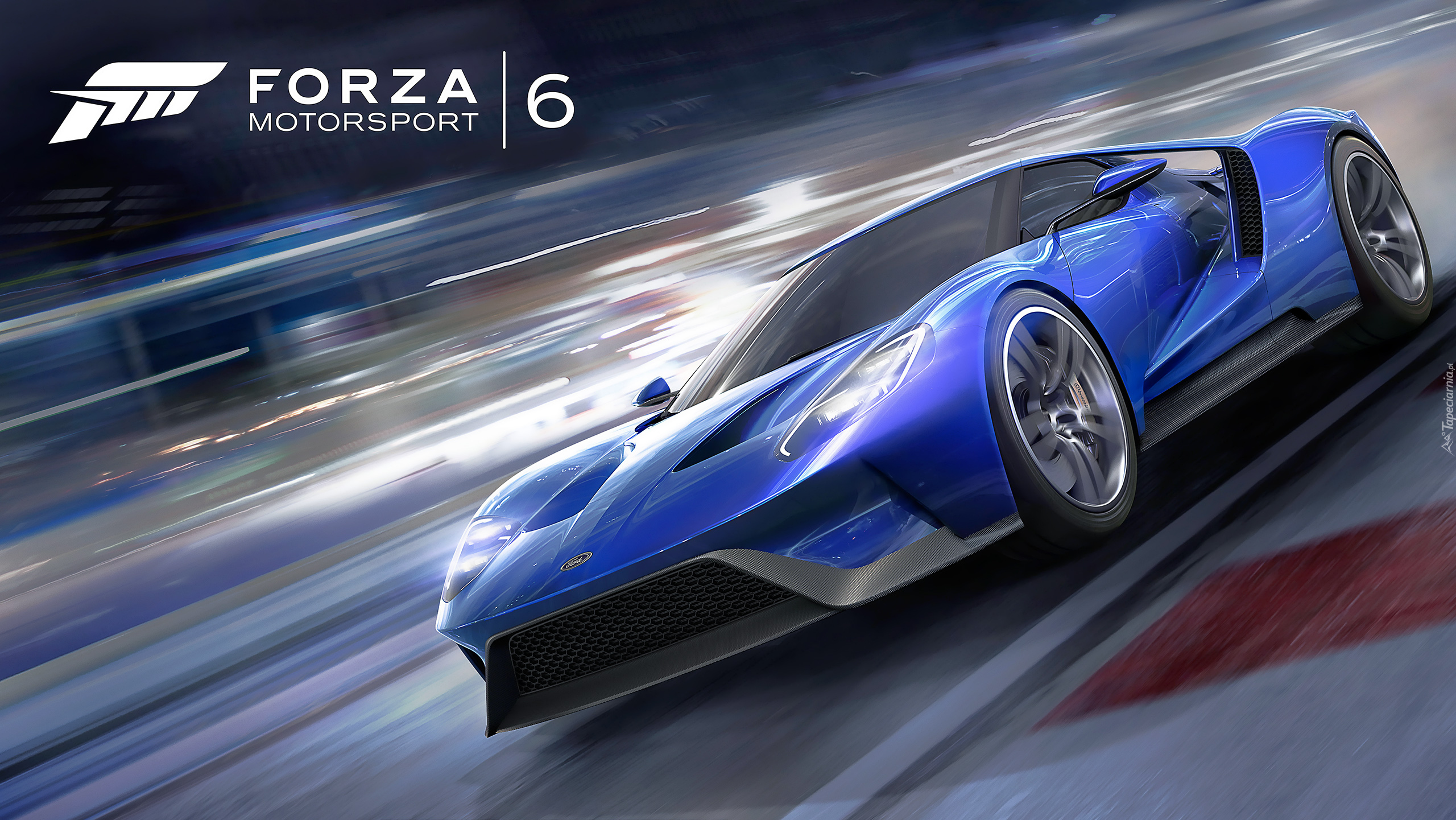 Gry, PC, XBOX, PS4, Forza Motorsport 6, Samochód, Sportowy, Ford GT, Niebieski, Ruch, Wyścig, Plakat