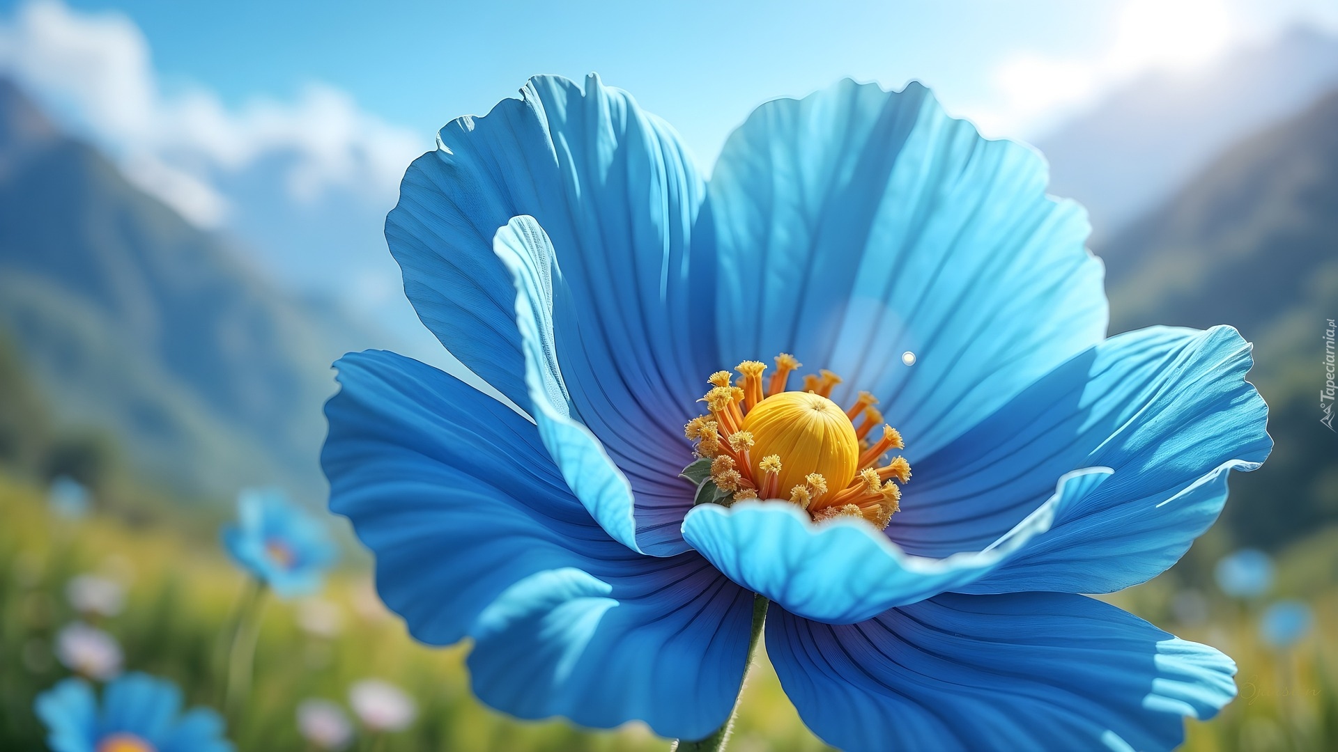 Kwiat, Mak, Niebieski, Zbliżenie