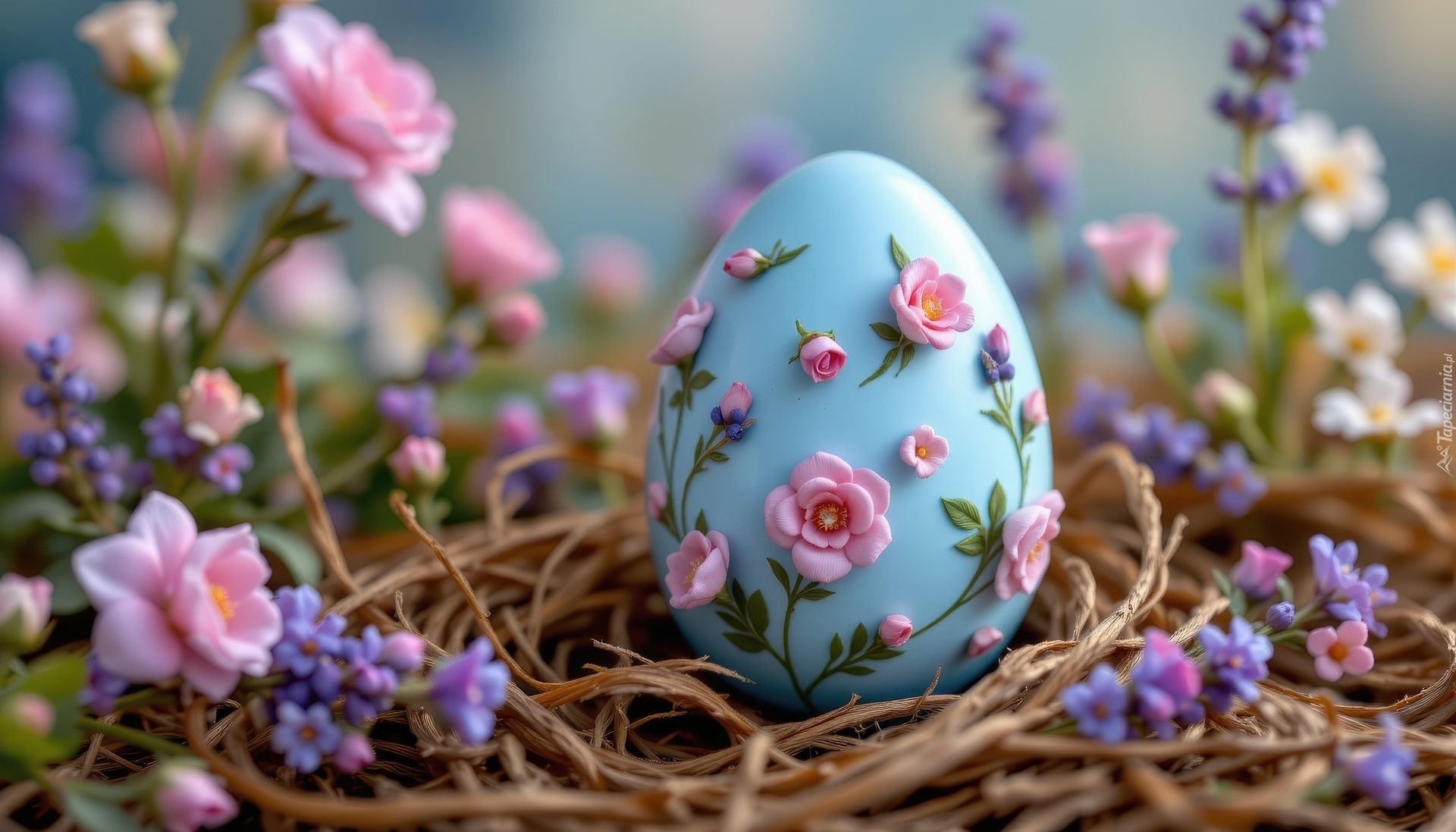 Wielkanoc, Niebieskie, Jajko, Pisanka, Różowe, Róże