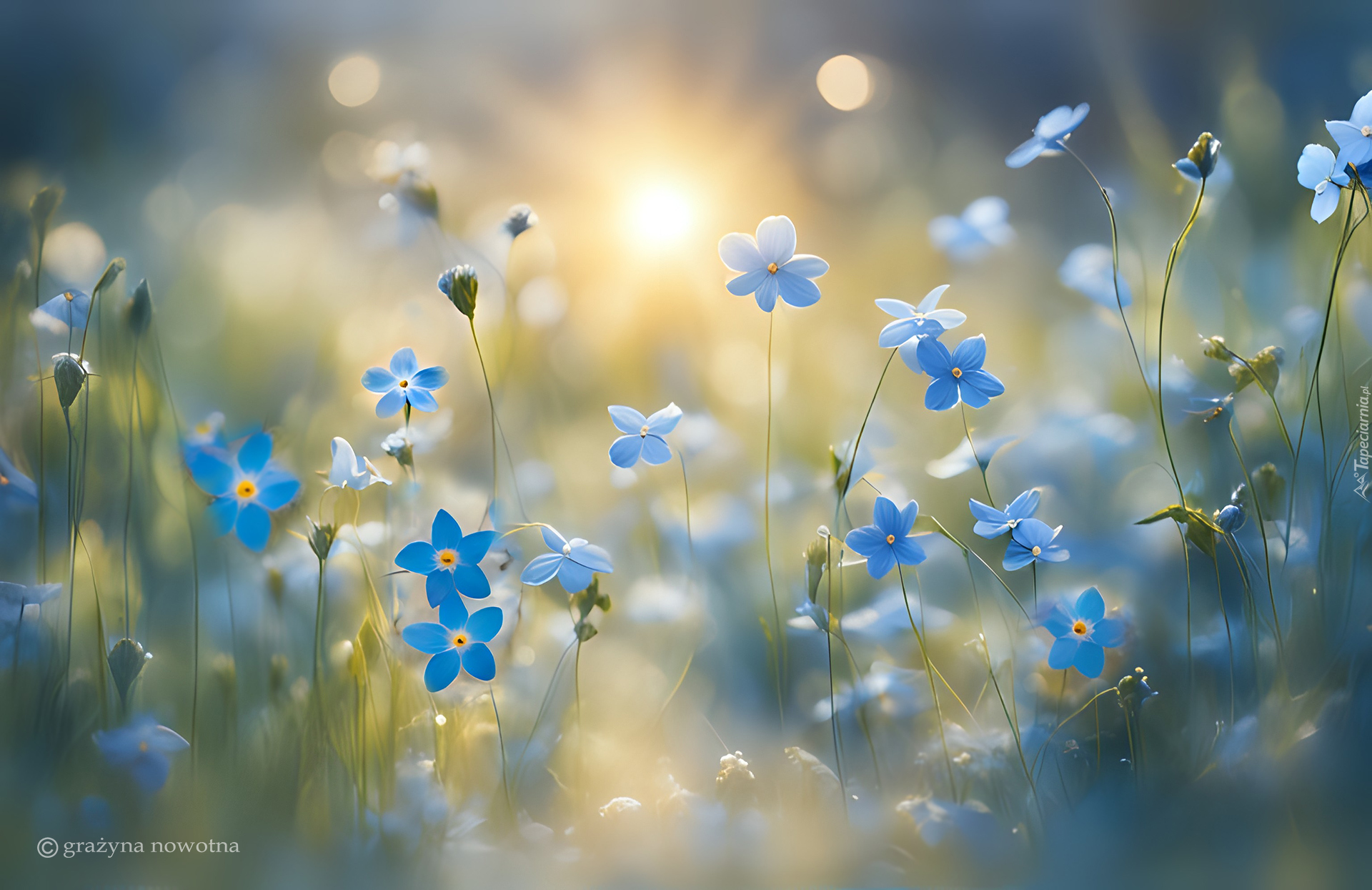 Niebieskie, Niezapominajki, Kwiatki, Grafika