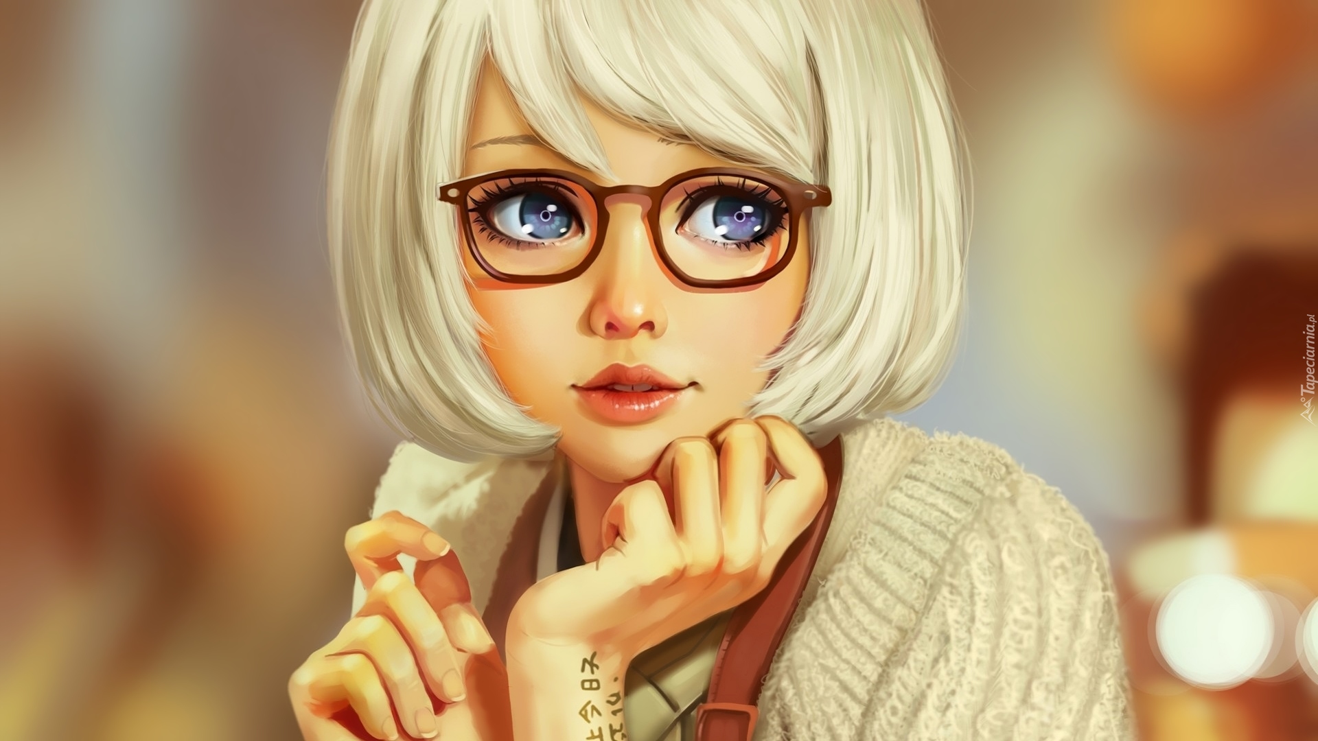 Dziewczyna, Niebieskooka, Okulary, Manga Anime