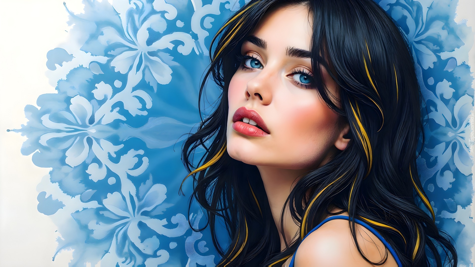 Kobieta, Brunetka, Niebieskie, Oczy, AI