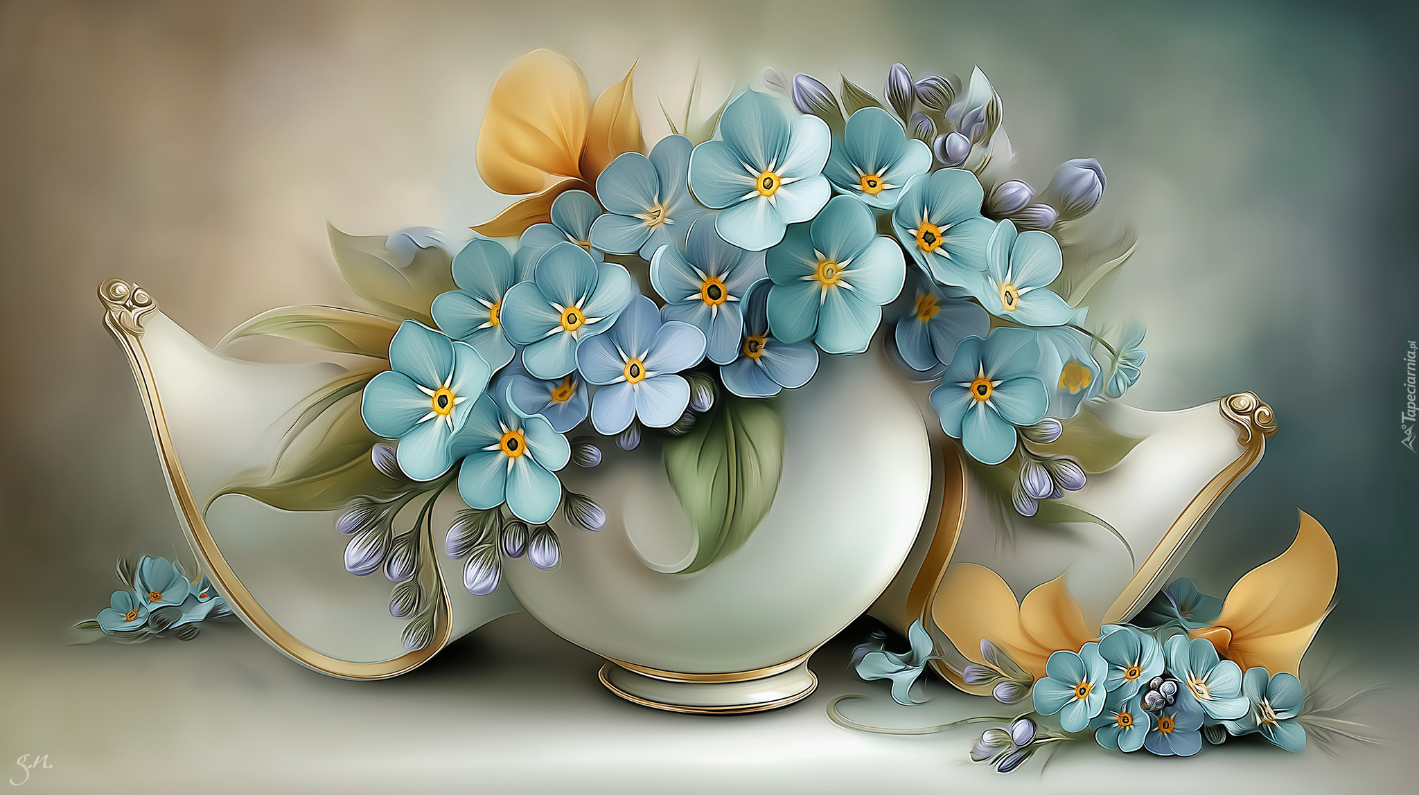 Niezapominajki, Kwiaty, Fantazyjny, Wazon, Grafika AI