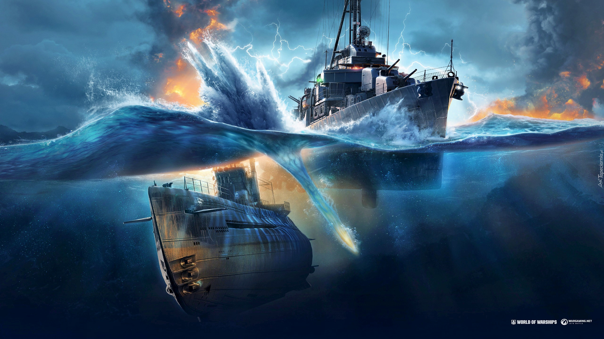 Gra, World of Warships, Okręt, Niszczyciel, Łódź podwodna, Morze